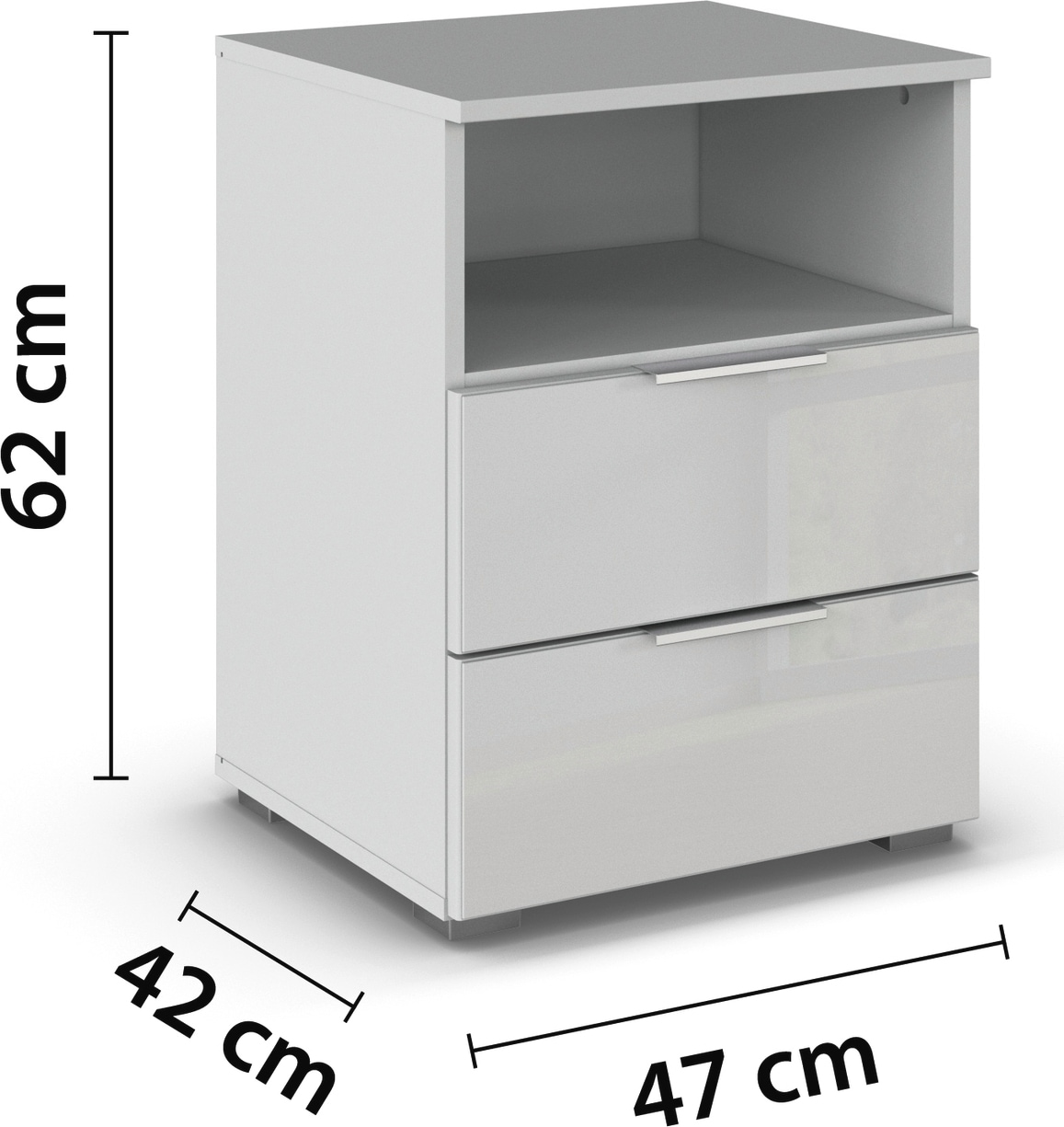 rauch Nachtkommode »Nachttisch Nachtschrank Nachtkonsole AGORDO mit Glasfront«, (in zwei Griff-Farben), mit 2 Schubladen und Nische für viel Stauraum MADE IN GERMANY
