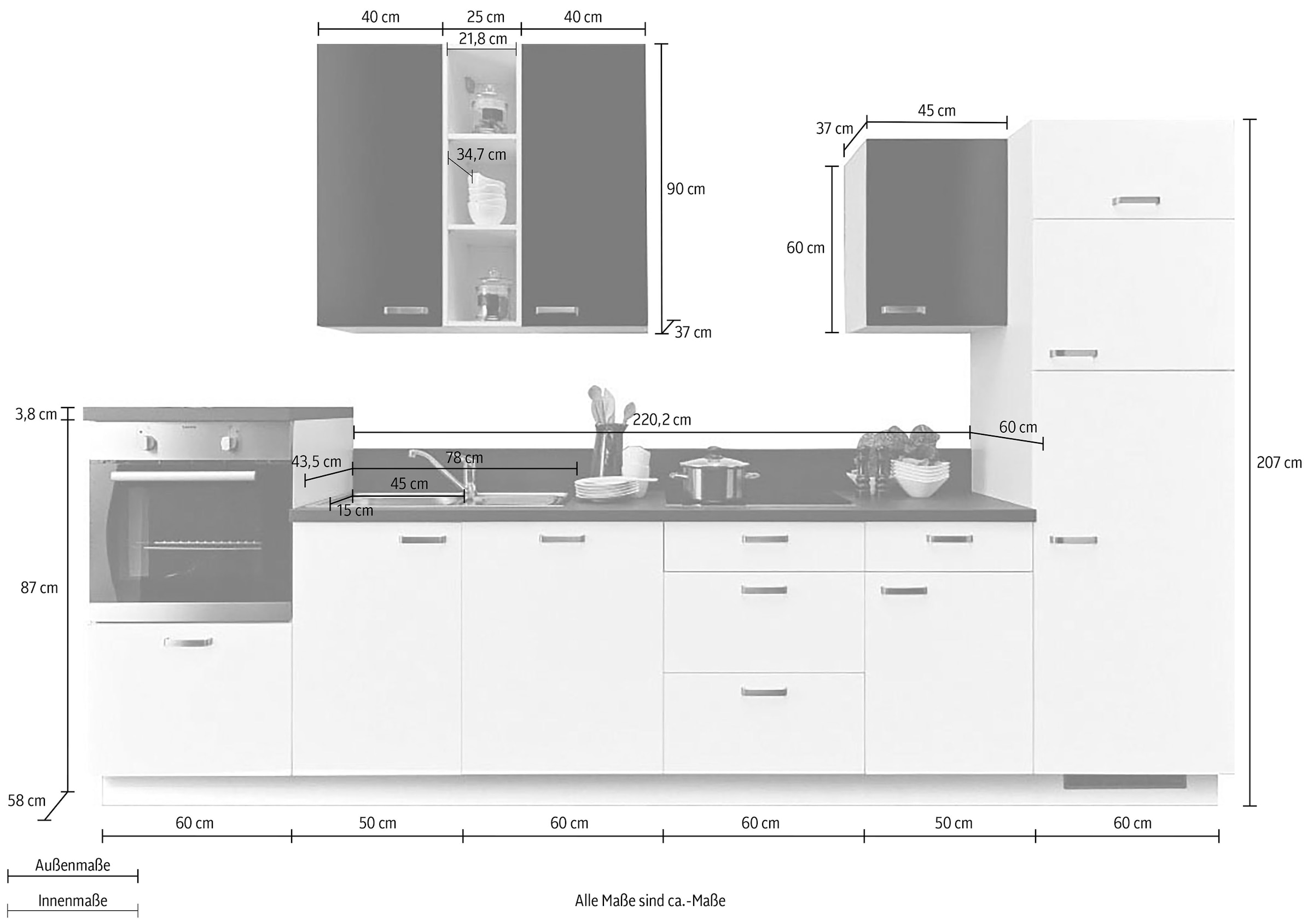 KOCHSTATION Küchenzeile »"KS-Bari", wahlw. mit E-Geräten & Geschirrspüler«, Soft-Close-Funktion und Vollauszügen, vormontiert, Breite 340 cm