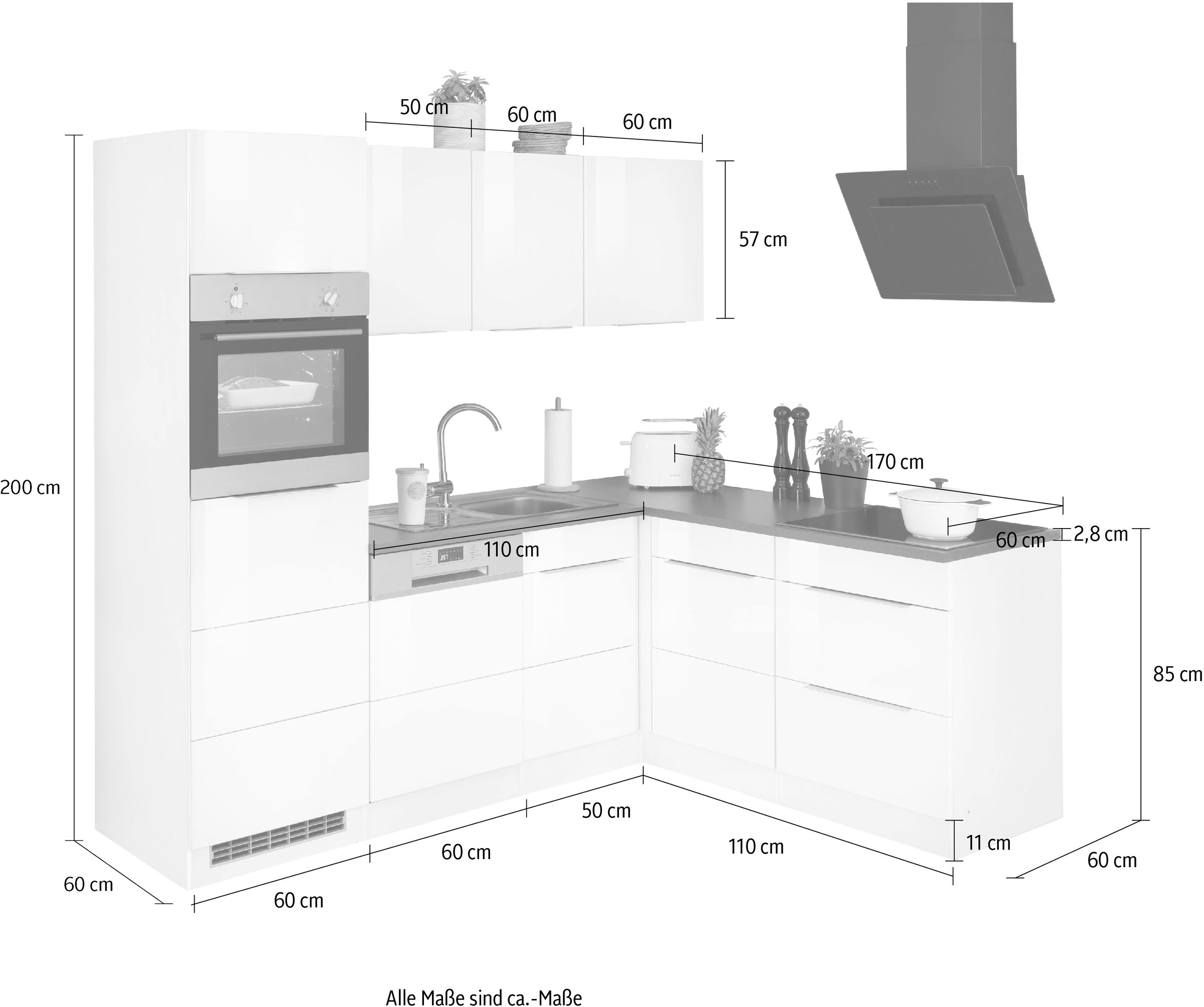 HELD MÖBEL Winkelküche »Brindisi«, ohne Geräte, Stellbreite 230/170 cm  jetzt im %Sale | L-Küchen