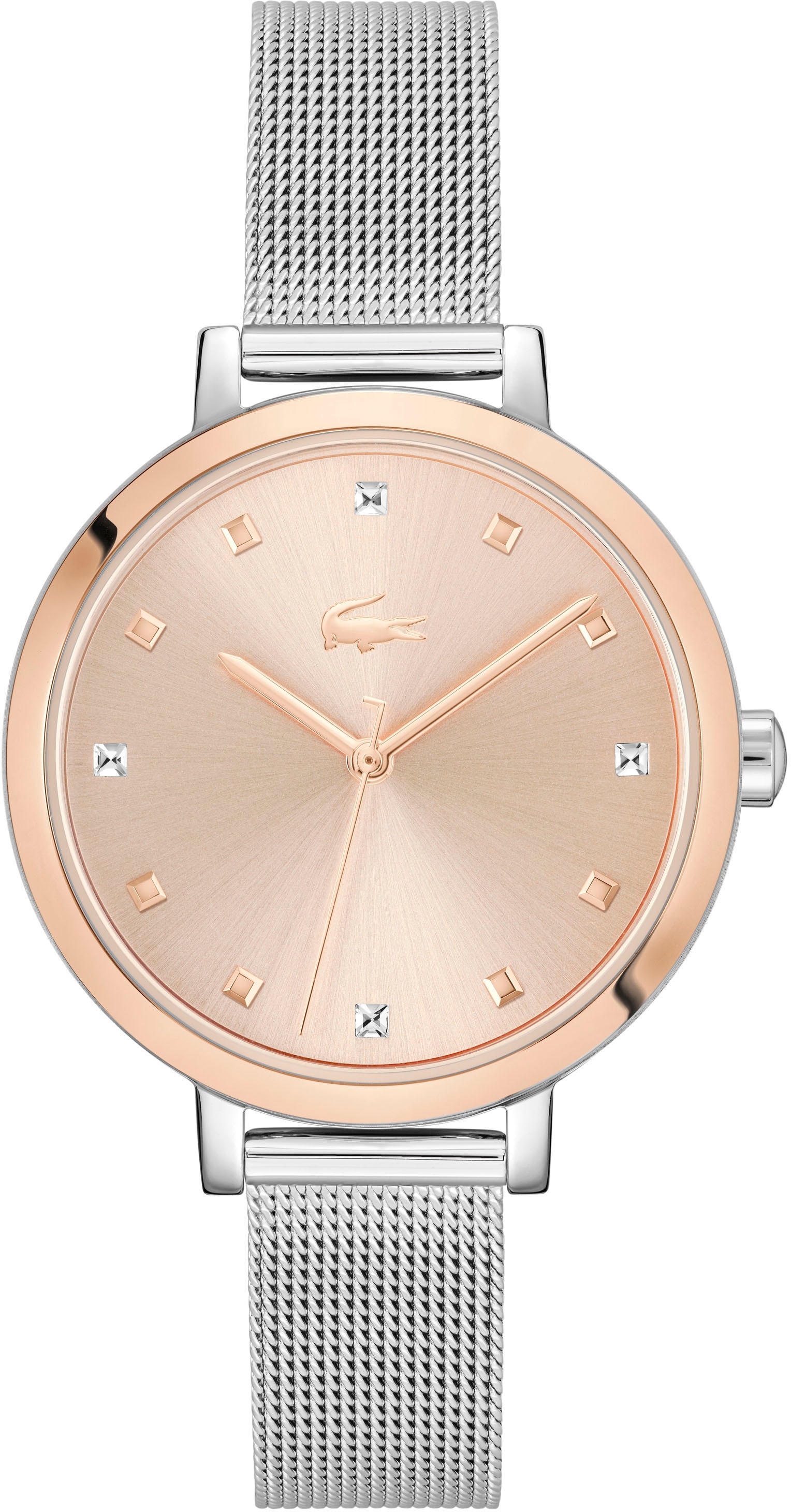 Lacoste Quarzuhr »RIGA«, Armbanduhr, Damenuhr, Edelstahlarmband, analog, Glaskristalle
