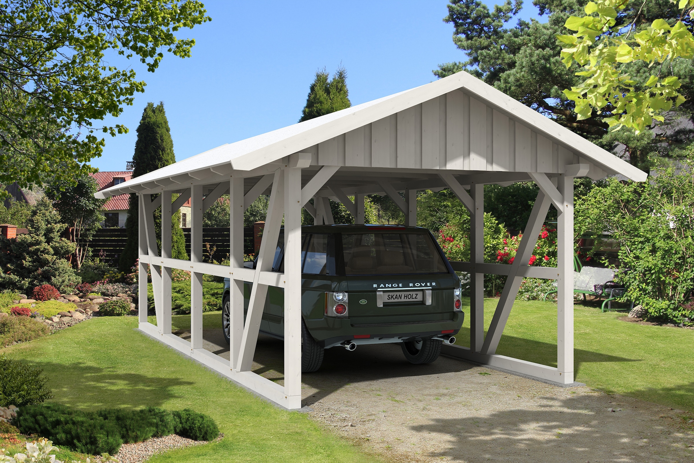 Skanholz Einzelcarport »Schwarzwald«, KVH-Fichte, 300 cm, Weiß, mit Dachschalung