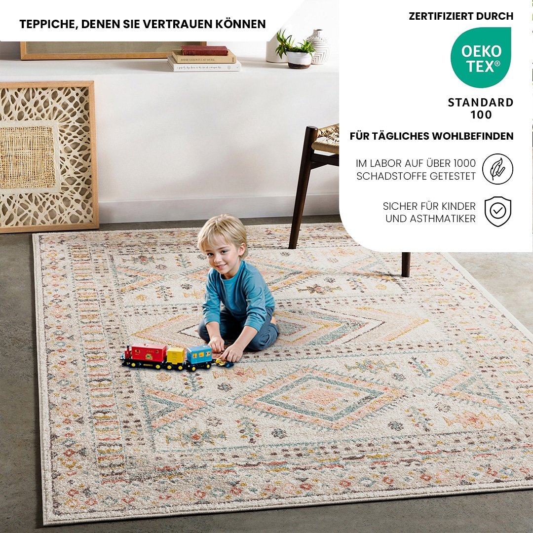 Livabliss Teppich »JAIPUR«, rechteckig, 13 mm Höhe, Skandinavischer Teppich, Kurzflor Boho-Wohnzimmerteppich, Läufer