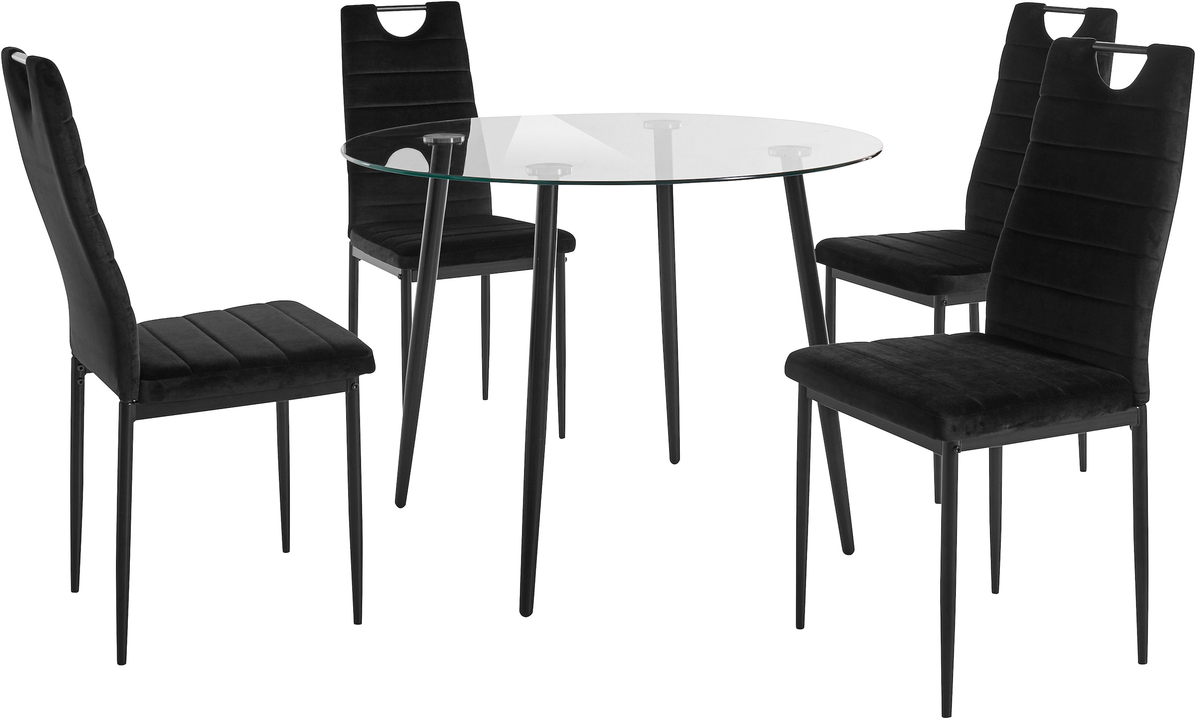 Ø Essgruppe, cm auf 5 INOSIGN (Set, und Esszimmerstühlen, Samtstoff 4 Glastisch, 100 runder tlg.), Rechnung aus bestellen Bezug