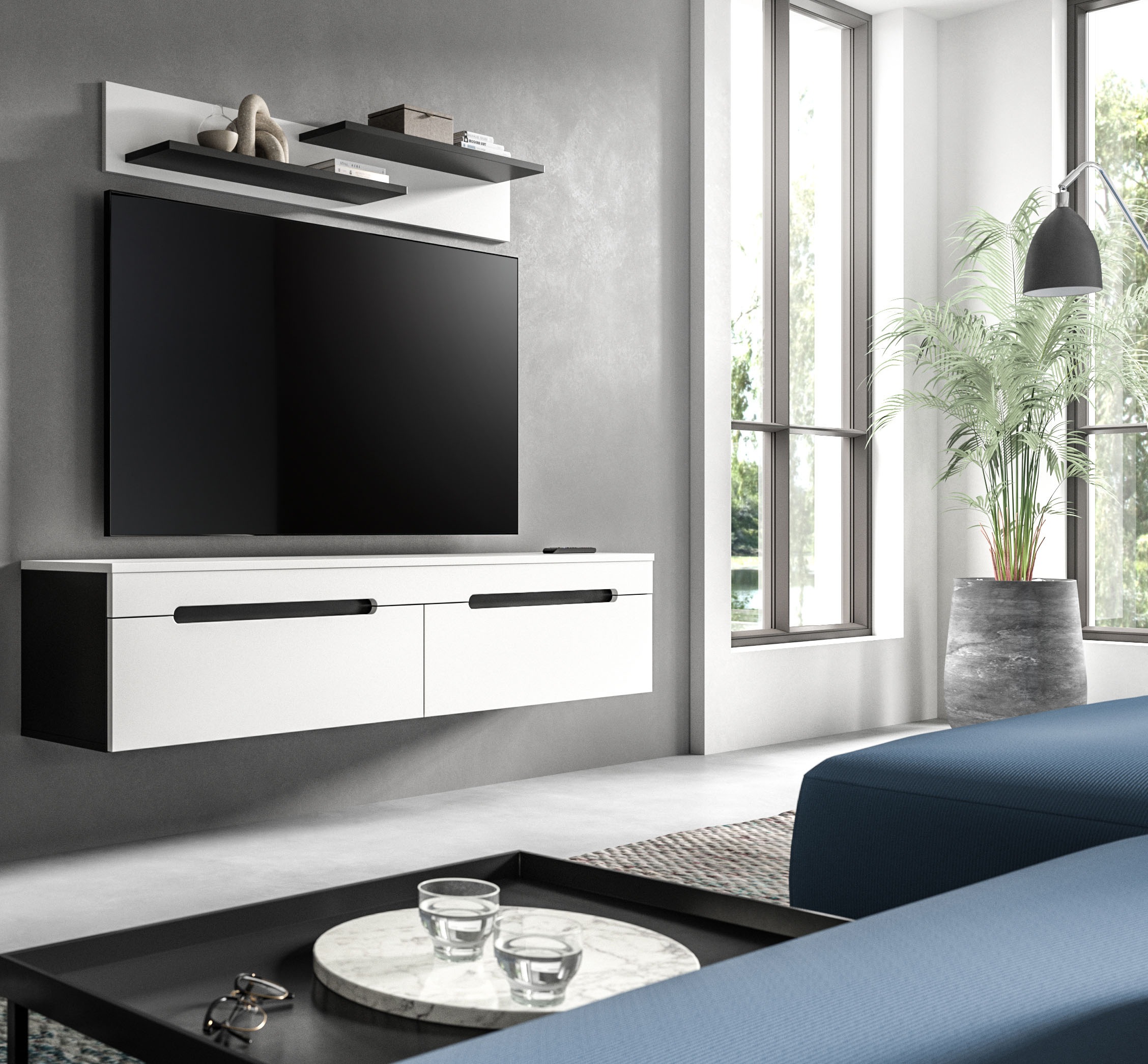 INOSIGN Wohnwand »REHAT, TOPSELLER!, 2-teilig, bestehend aus: Wandboard und Lowboard«, (2 St., Lowboard (170x38x33 cm) stehend & hängend montierbar), Kombination, Anbauwand, Set, Wohn-Set, Wohnzimmer-Set, Schrankwand