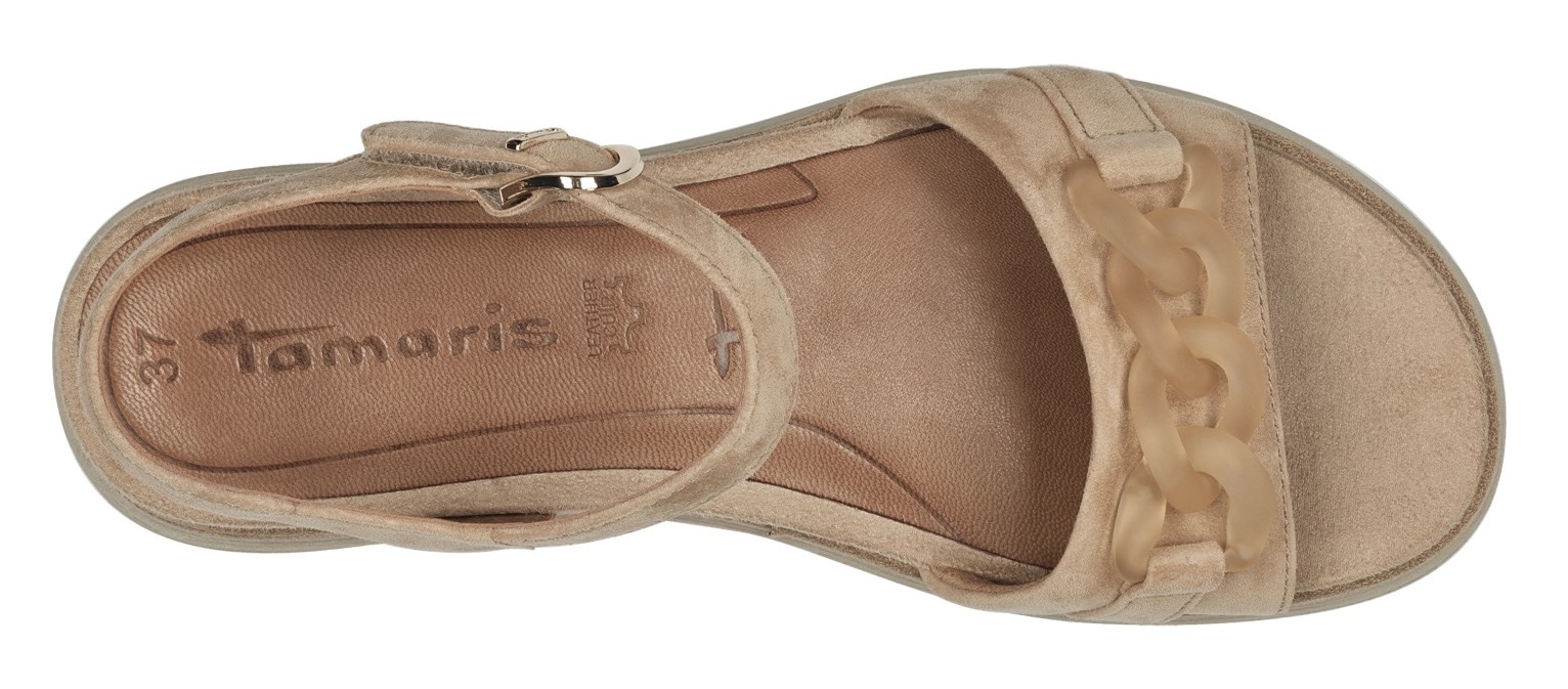 Tamaris Keilsandalette, Sommerschuh, Riemchensandale mit mattierter Zierkette