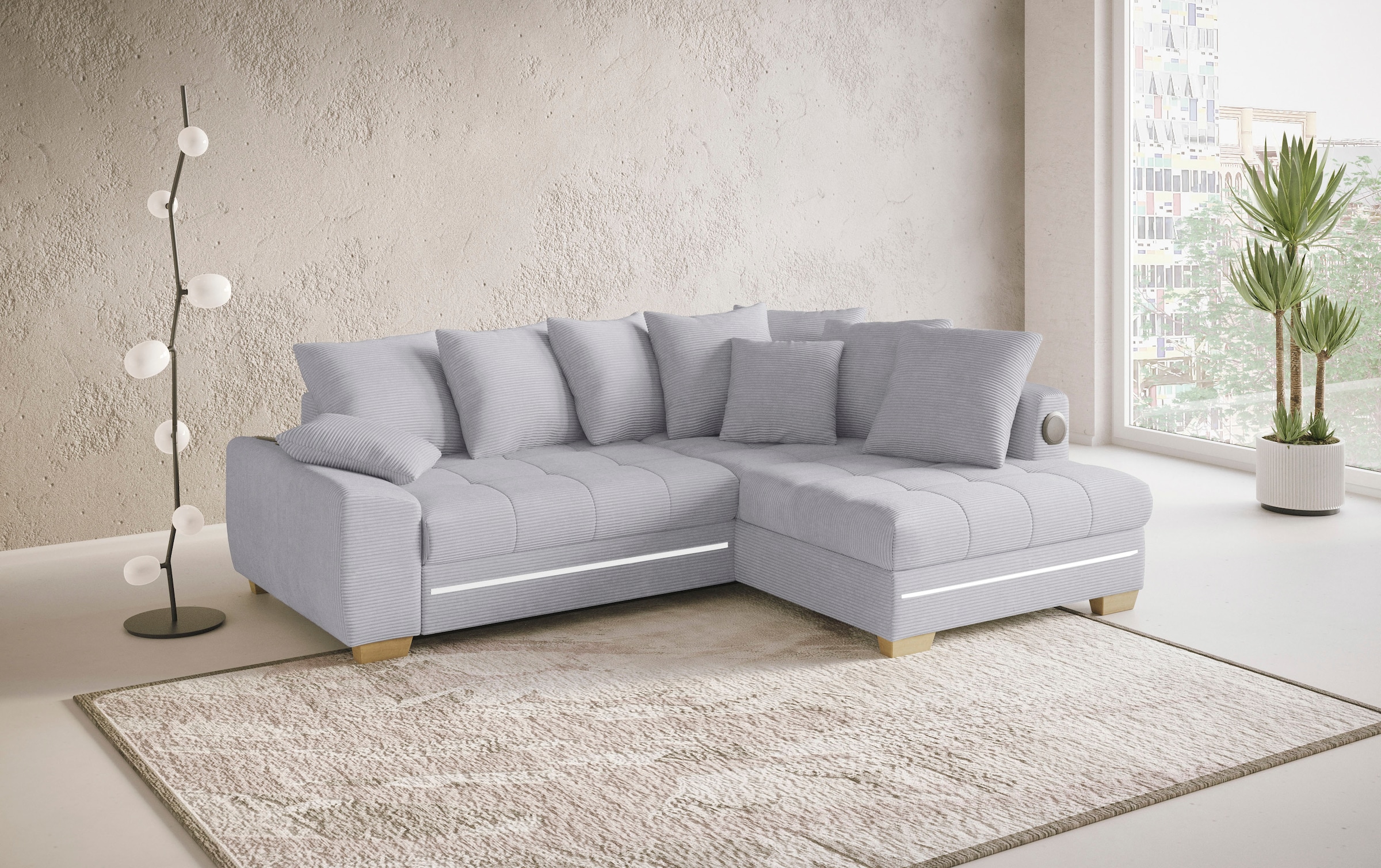 Mr. Couch Ecksofa »Nikita II, L-Form«, mit Kaltschaum, RGB-LED, Soundsystem, wahlweise mit Bett, Bettkasten