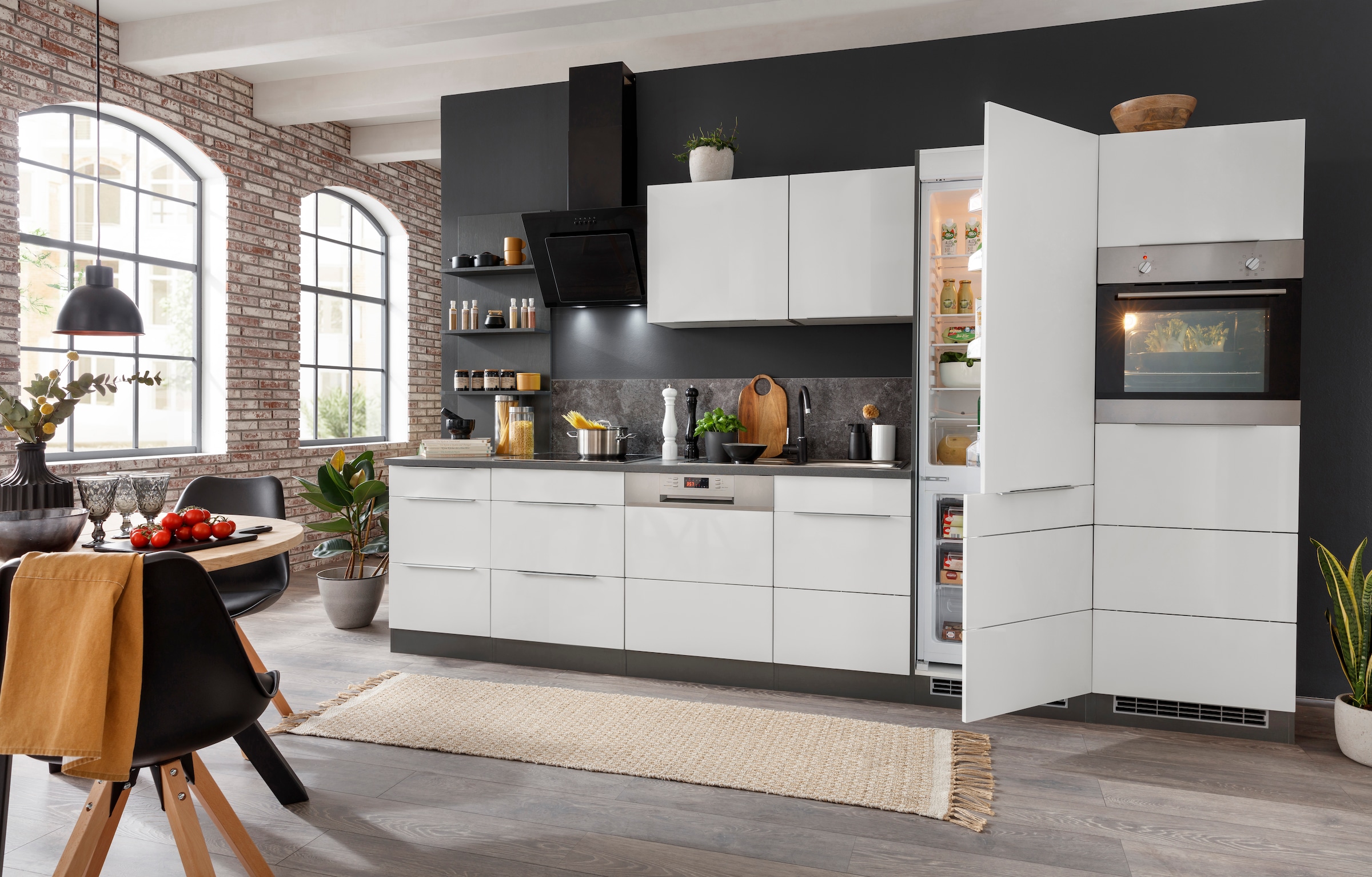 KOCHSTATION Küchenzeile »KS-Brindisi Breite 340 cm«, wahlweise mit E-Geräten und Induktion, mit MDF-Fronten und Regal