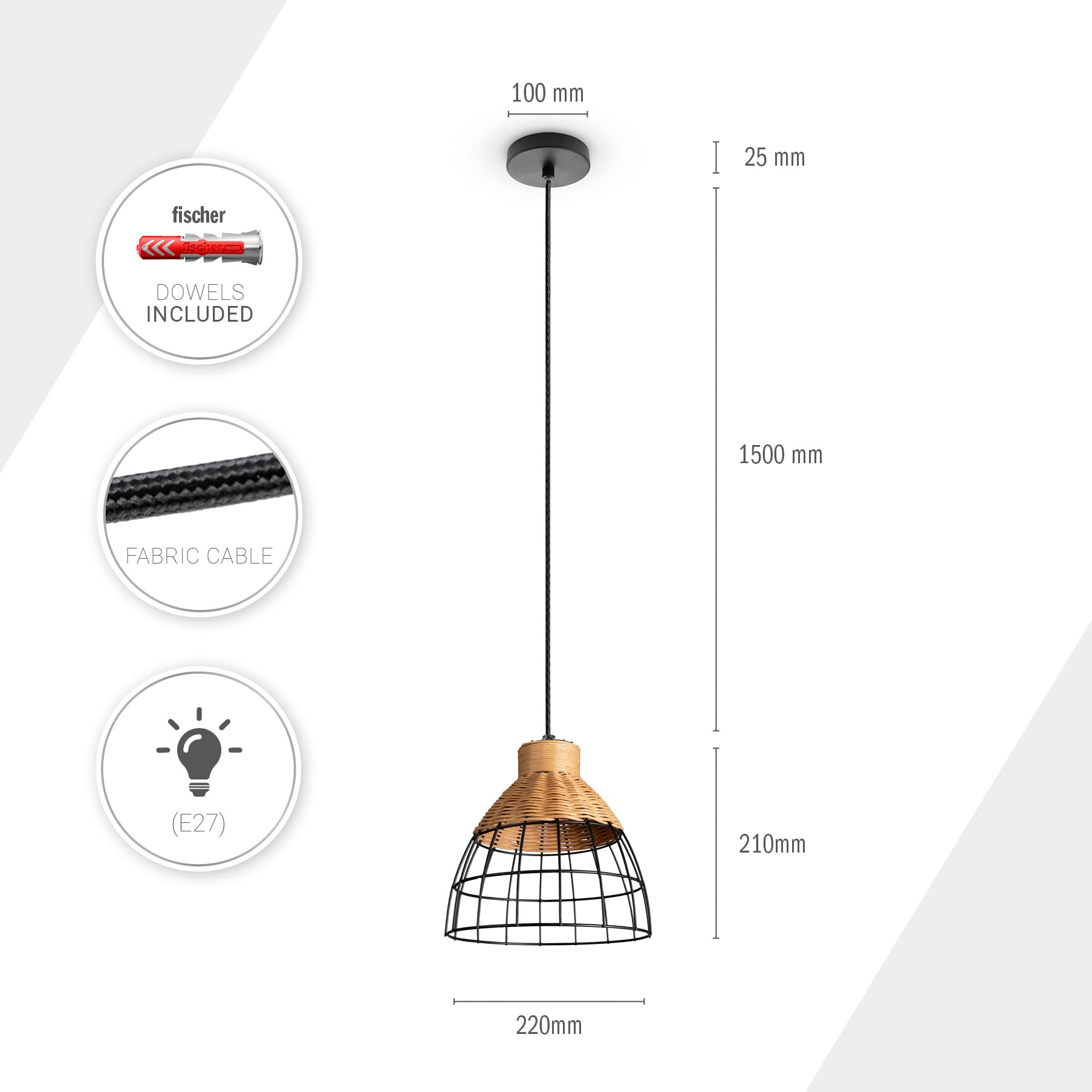 Paco Home Pendelleuchte »PUCU«, Leuchtmittel E27 | ohne Leuchtmittel, Korb Lampe LED Hängeleuchte Rattan Esszimmerlampe Boho E27 Vintage