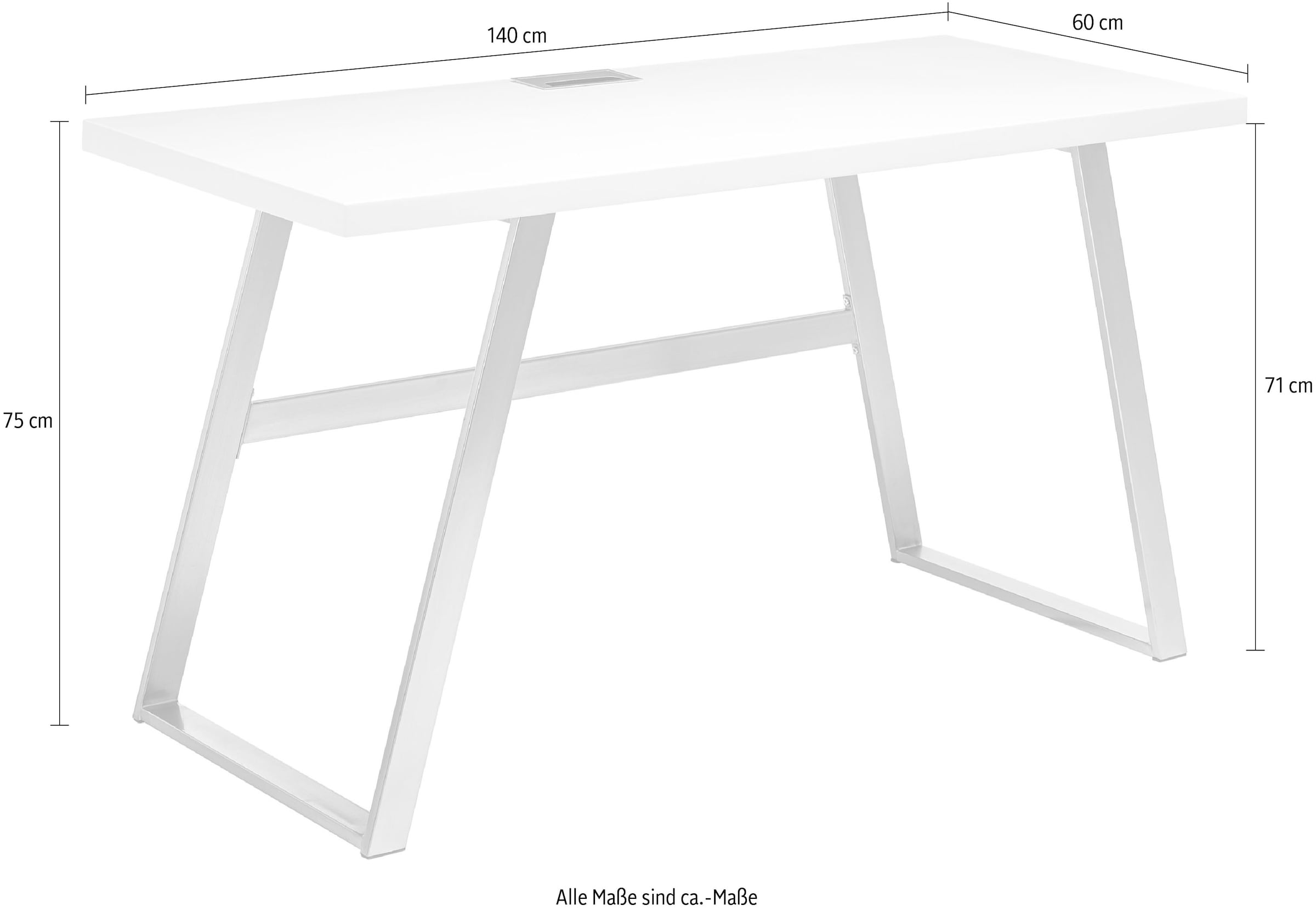 MCA furniture Schreibtisch »Andria«, Weiß matt lackiert mit Kabeldurchlass, Breite 140 cm