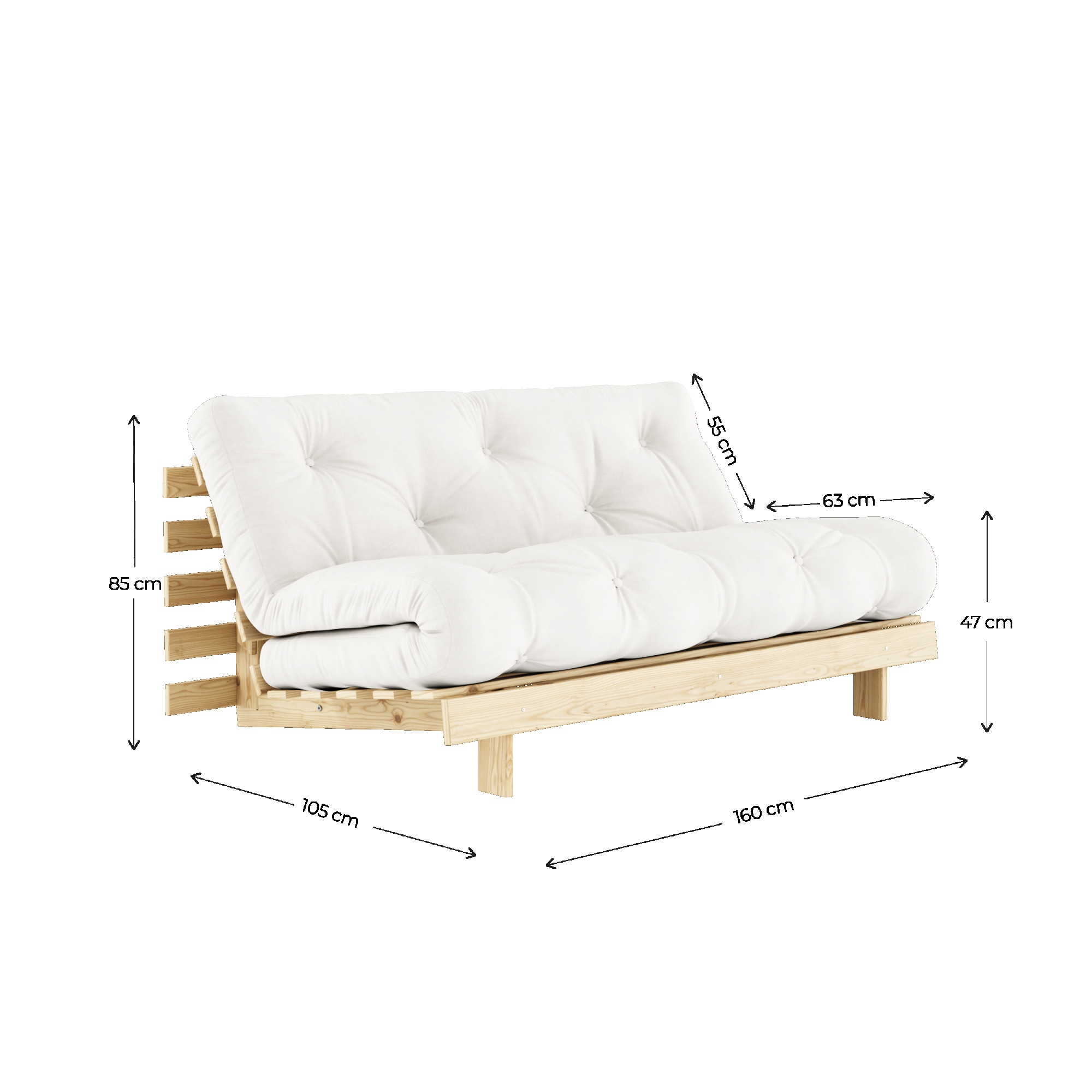 Karup Design Schlafsofa »Roots 160 Schlafsofa, Gästebett, Sofa mit Futonmatratze«, (2 St.), Inkl. Futonmatratze, Liegefläche 160x200 cm, FSC® zertifizierte Kiefer