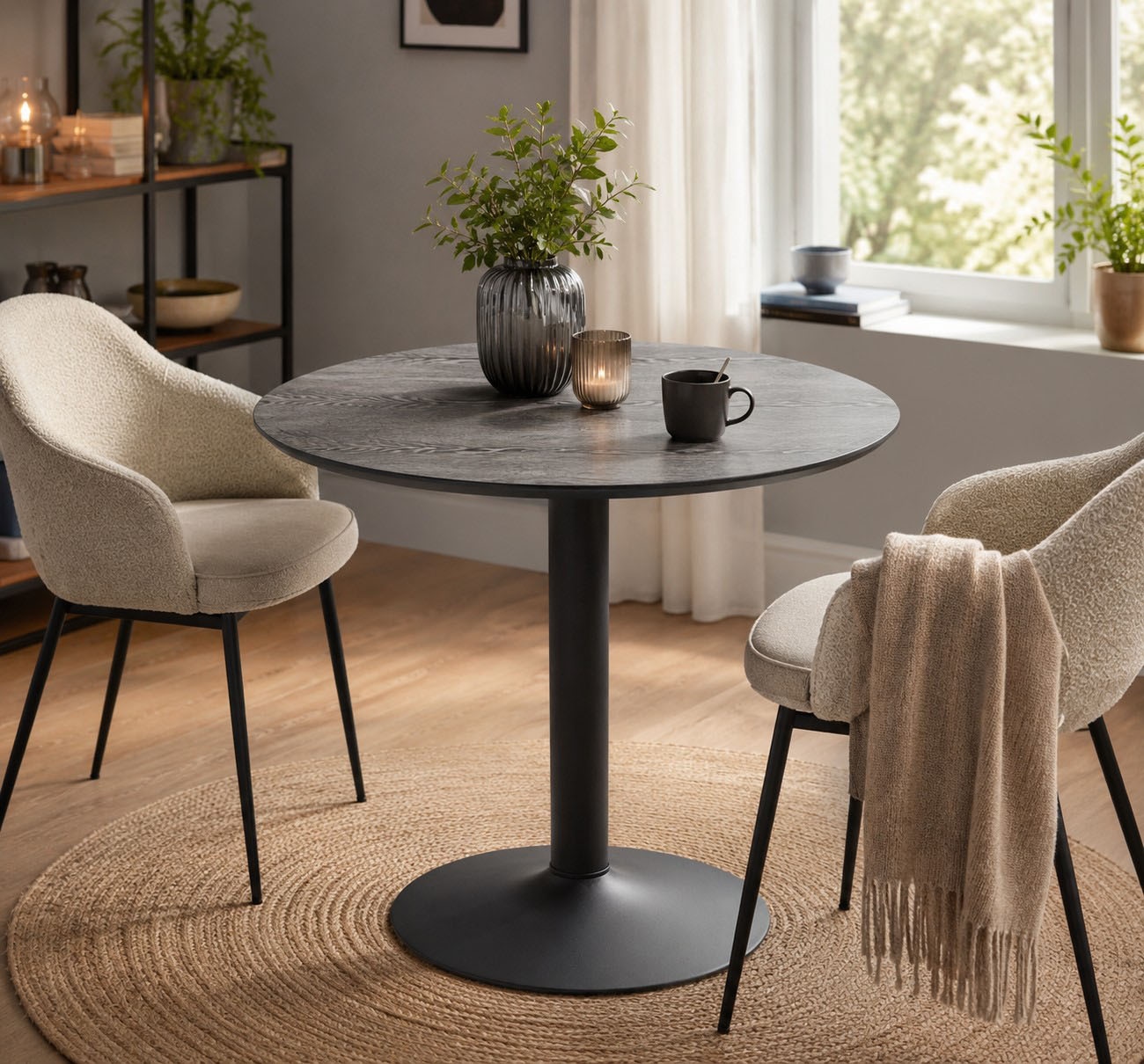 ACTONA GROUP Esstisch »Ibiza, Runder Küchentisch - pflegeleicht, platzsparend & robust« Tisch, Tulpentisch, 1 Stk. tlg. Cafetisch, Esstisch rund Ø 80 cm, Schwarz, mit Trompete Gestell