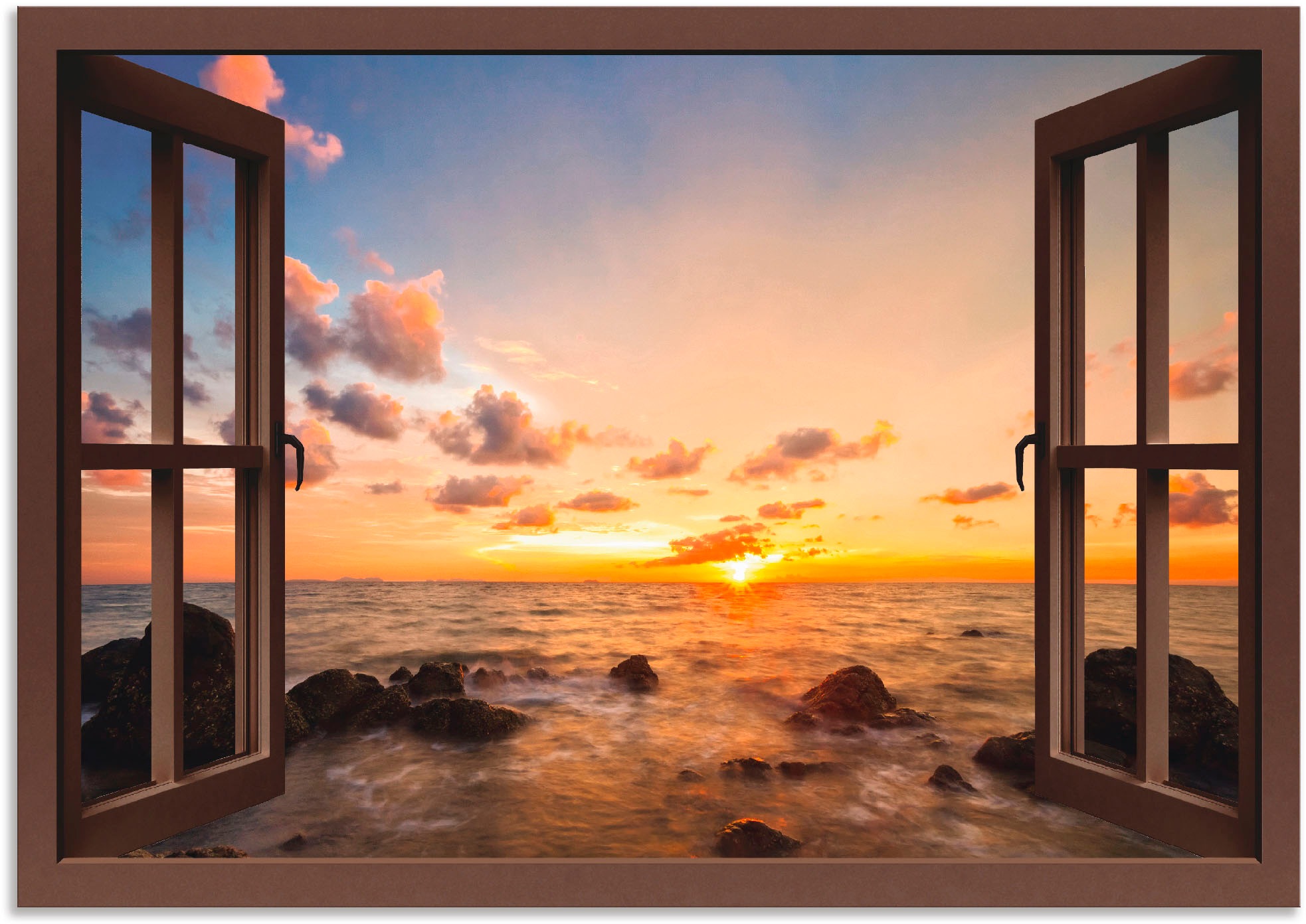 Artland Wandbild »Fensterblick Sonnenuntergang am Meer«, Fensterblick, (1 S günstig online kaufen