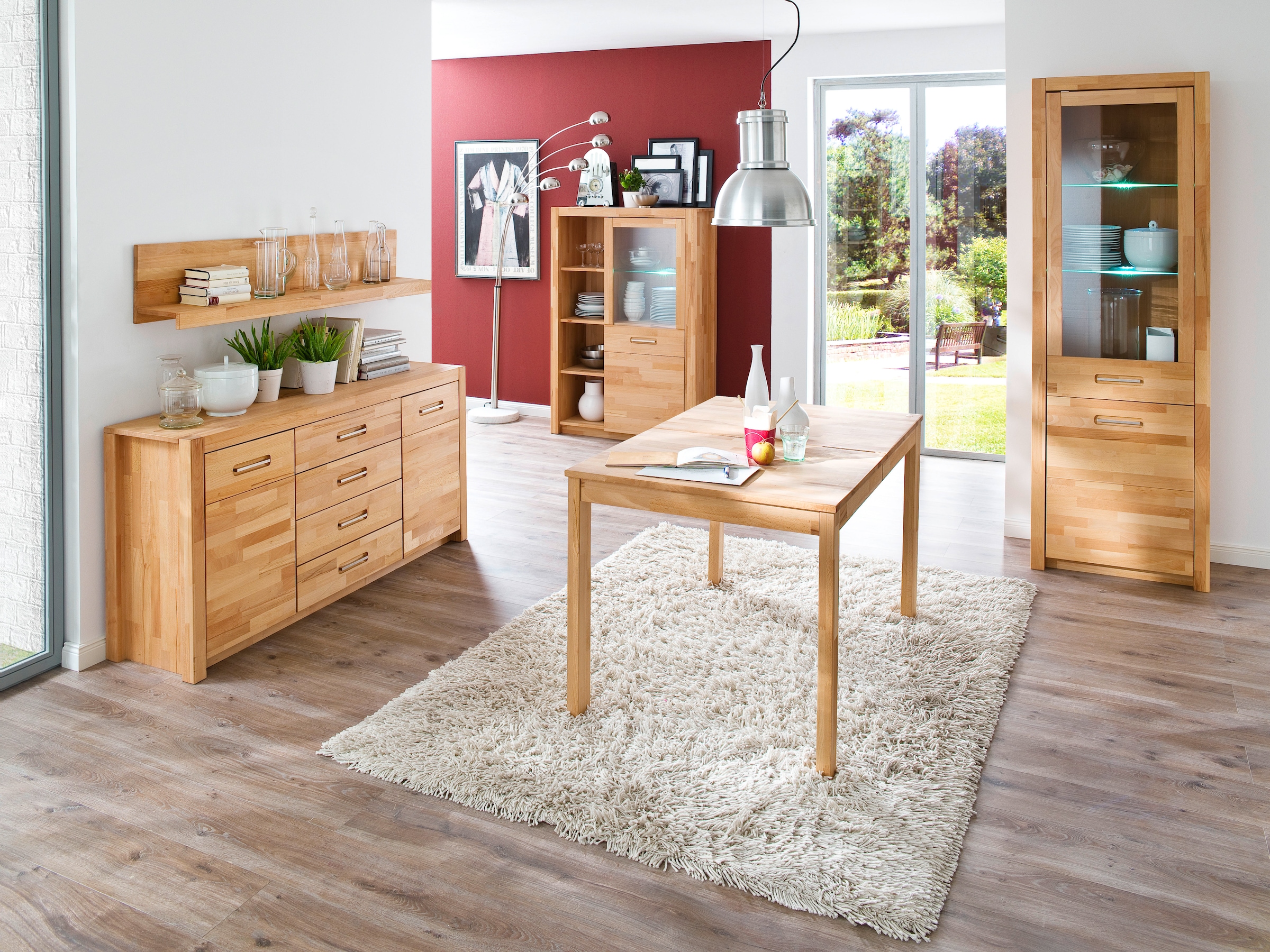 MCA living Vitrine »Fenja Standvitrine, Glasvitrine, Stauraumvitrine, Hochschrank«, (1 St.), Massivholz,Kernbuche,Metallgriffe,1 Holztür,1 Glastür, Breite 66 cm
