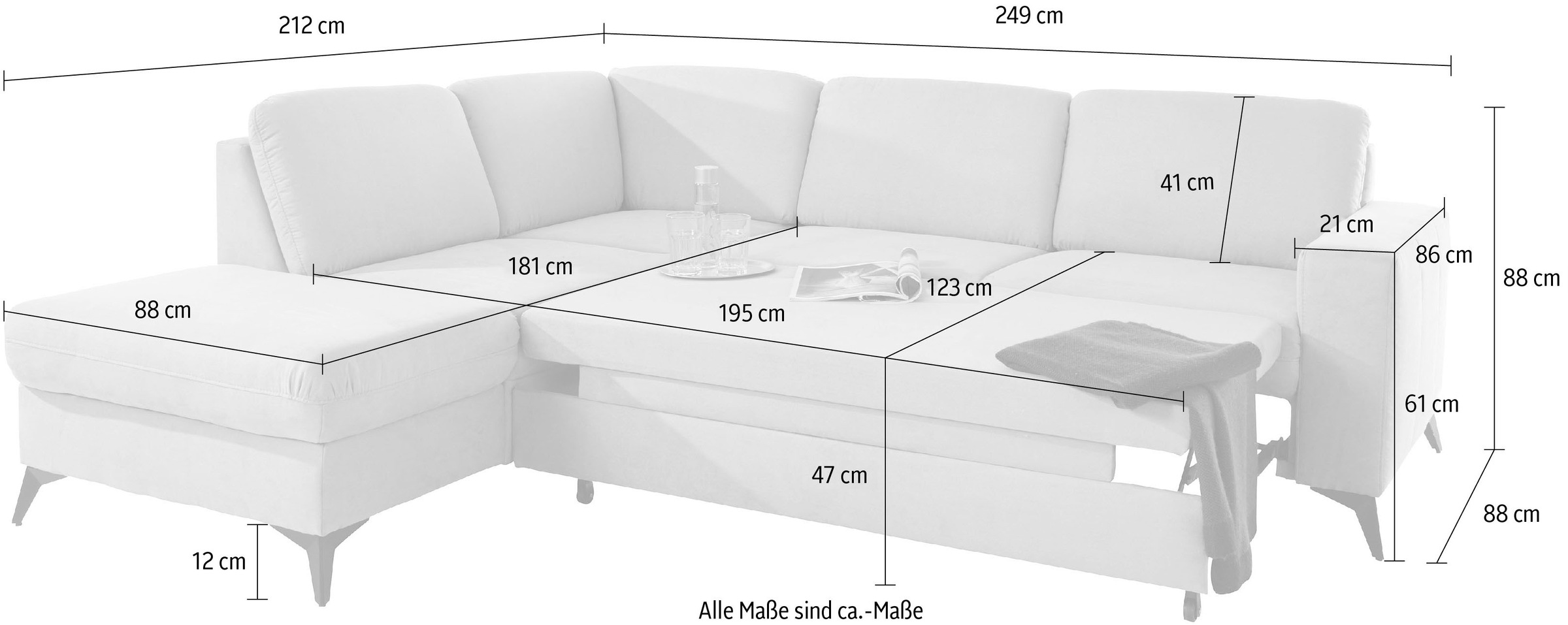 Places of Style Ecksofa »Lolland L-Form«, Wahlweise mit Bettfunktion und Stauraum, auch mit abwischbarem Bezug