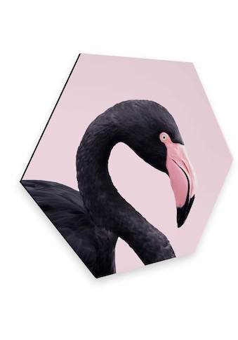 Metallbild »Rosa Flamingo Pink Black Hexagon«, (1 St.)