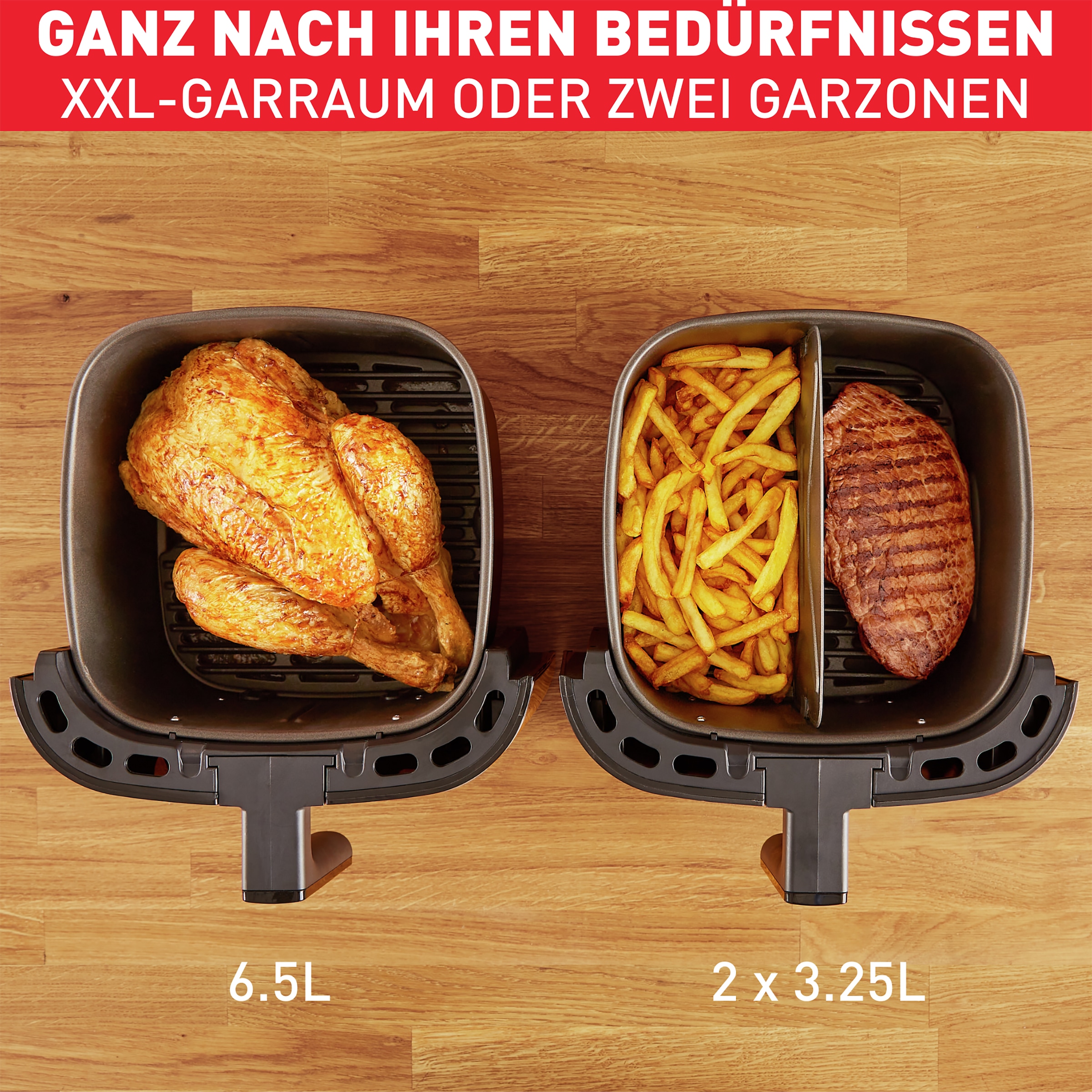 Tefal Heißluftfritteuse »Easy Fry & Grill XXL, 2-in-1«, 1830 W, 2 separate Zonen, 6,5 L XXL-Fassungsvermögen, EY8018