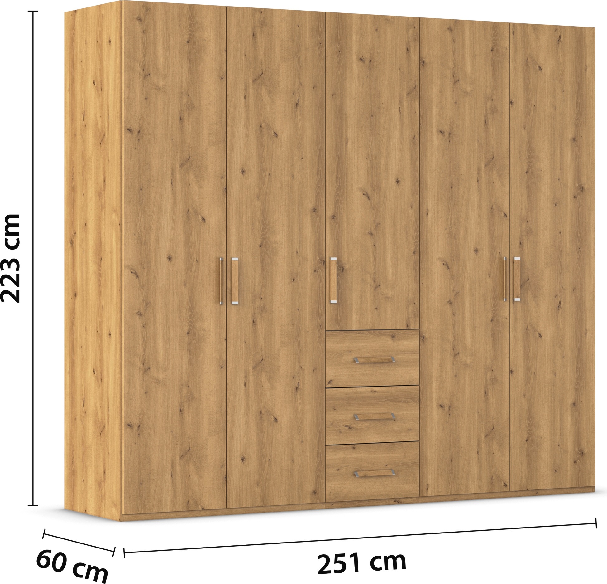 rauch Drehtürenschrank »Kleiderschrank Schrank Garderobe Schlafzimmerschrank EVELYN«, (in 2 Höhen 197 oder 210 cm erhältlich), in elegantem Stil mit Schubladen 3 Breiten und 2 Höhen MADE IN GERMANY