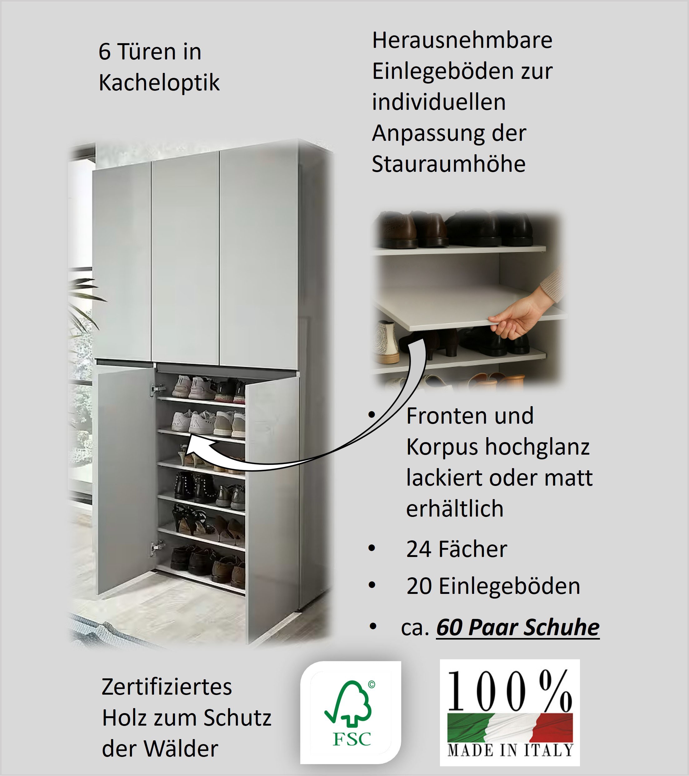 INOSIGN Schuhschrank »Mister«, Breite 120 cm, Höhe 200 cm, 6 Türen