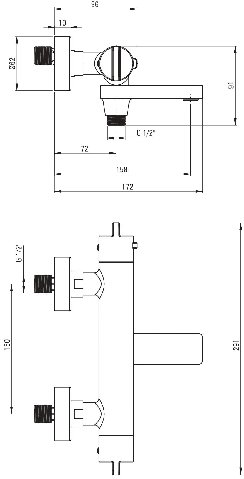 Deante Wannenarmatur »Thermostatbatterie mit klappbarem Auslauf und ergonomischen Griffen«, Sicherheitssperre bei 38°C