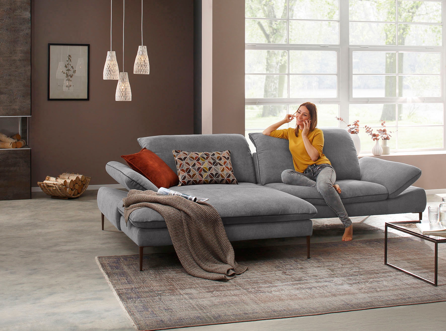 W.SCHILLIG Ecksofa »enjoy&MORE, Designsofa, elegant und bequem, L-Form«, Sitztiefenverstellung, Füße bronze pulverbeschichtet, Breite 294 cm