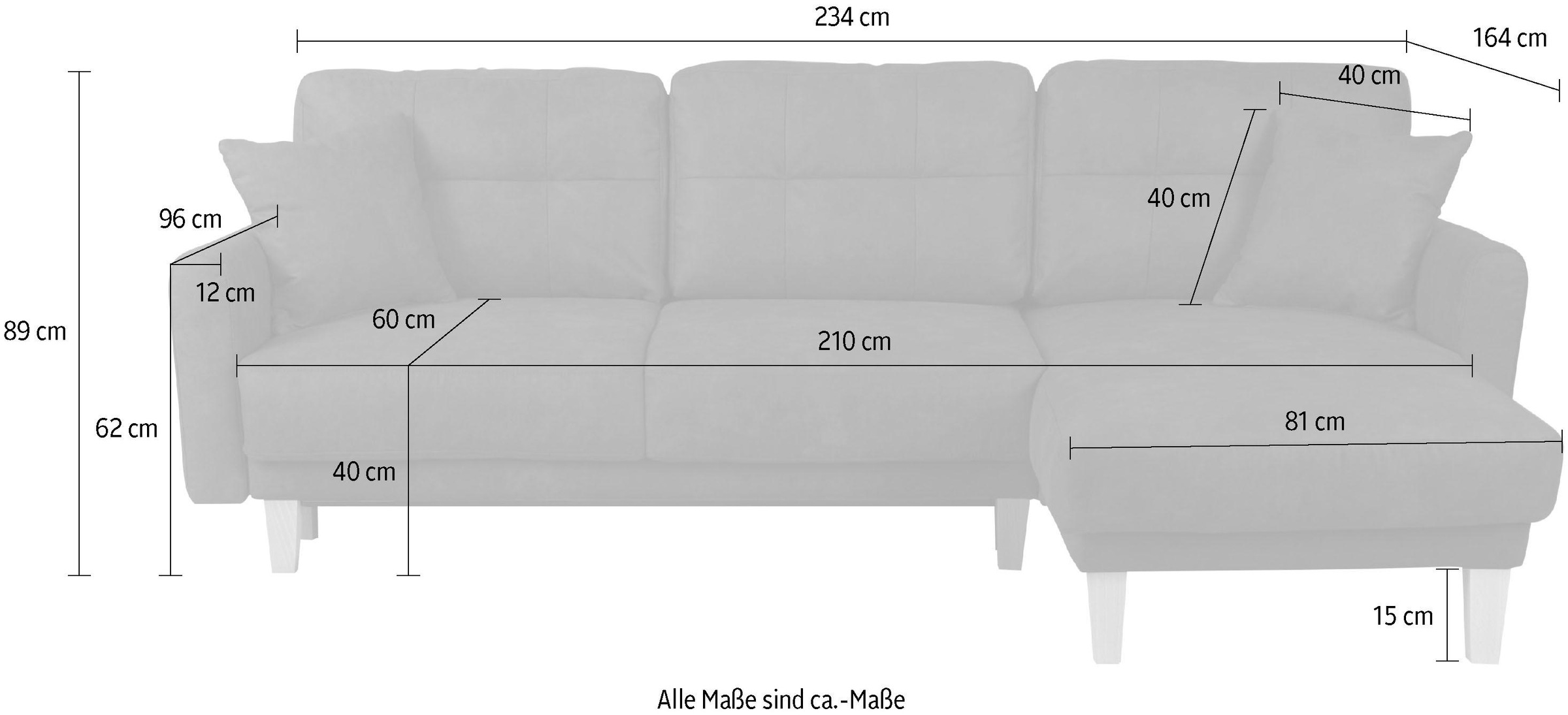 Home affaire Ecksofa »TRIPLO optionale Schlafsofa mit Bettkasten, Maße B/T/H: 234/164/89 cm«, L-Form wahlweise mit Bettfunktion - Liegefläche 132x210 cm