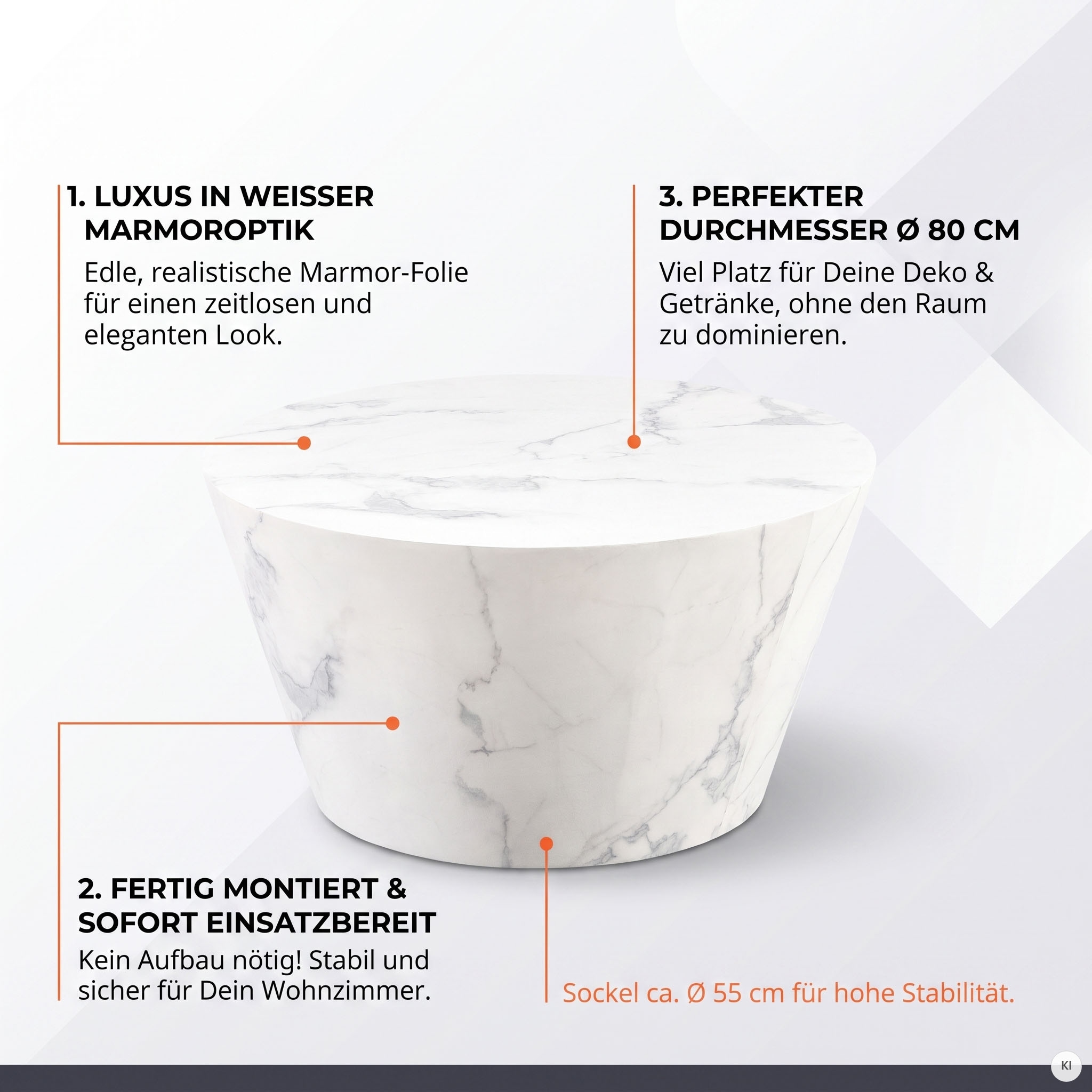 SalesFever Couchtisch »Coffeetable Wohhnzimmertisch im minimalistischen Stil« 1 Stk. tlg. foliert in Marmoroptik