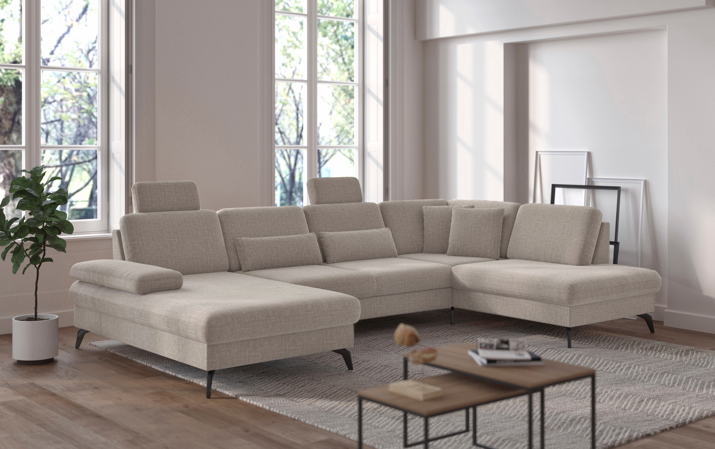 sit&more Wohnlandschaft »Morris U-Form, inkl. Sitztiefenverstellung«, wahlweise mit Armteilverstellung, Bettfunktion & Bettkasten