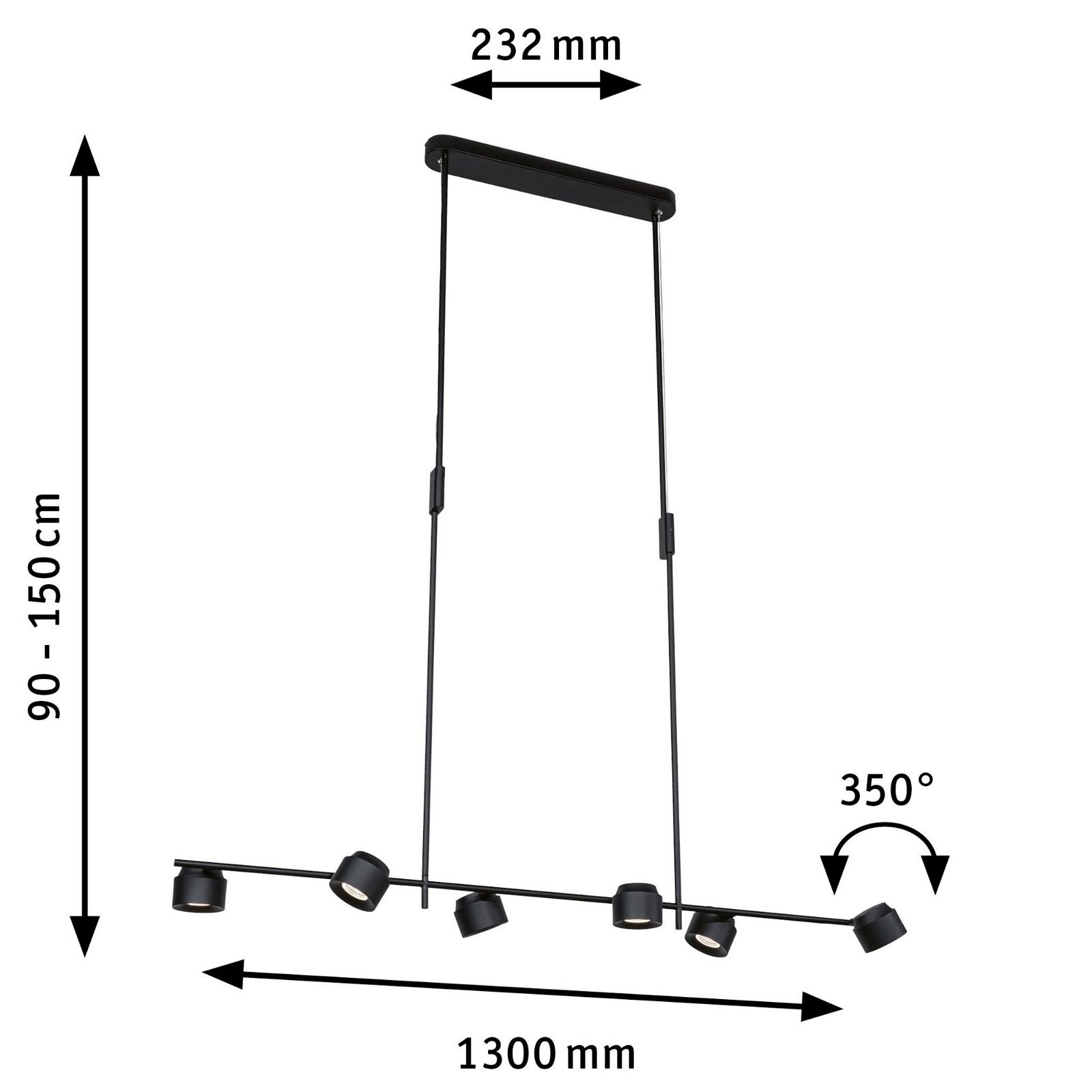 Paulmann LED Pendelleuchte »Puric Pane Effect 6x 6,5W Schwarz 230V Metall/Kunststoff«, 6 flammig, 3-step-dimmbar