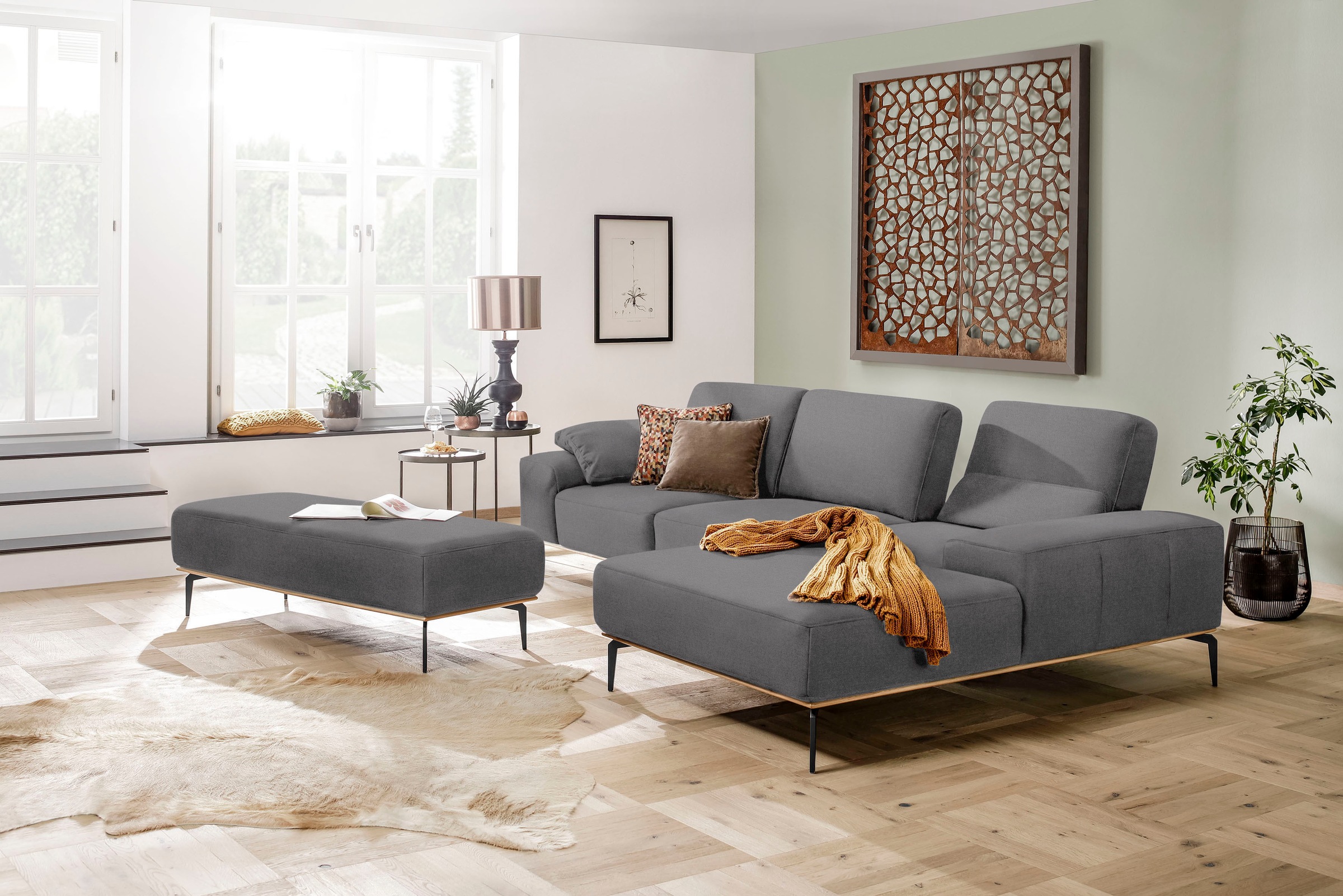 W.SCHILLIG Ecksofa »run, Designsofa mit tollem Sitzkomfort, bequem, L-Form«, mit Holzsockel, Füße in Schwarz pulverbeschichtet, Breite 319 cm