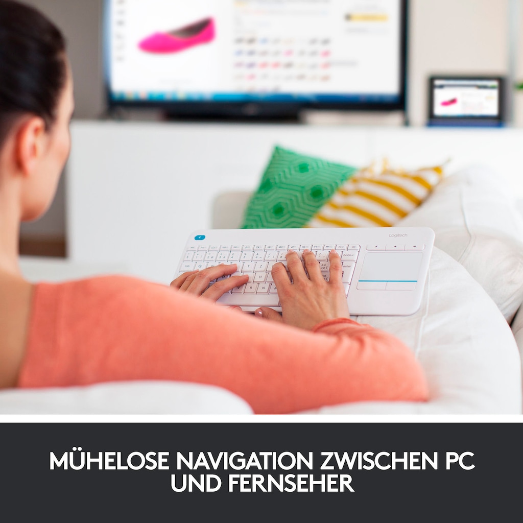 Logitech Tastatur »Wireless Touch Keyboard K400 Plus«, (Antirutsch-Füße-Lautstärkeregler-Touchpad)