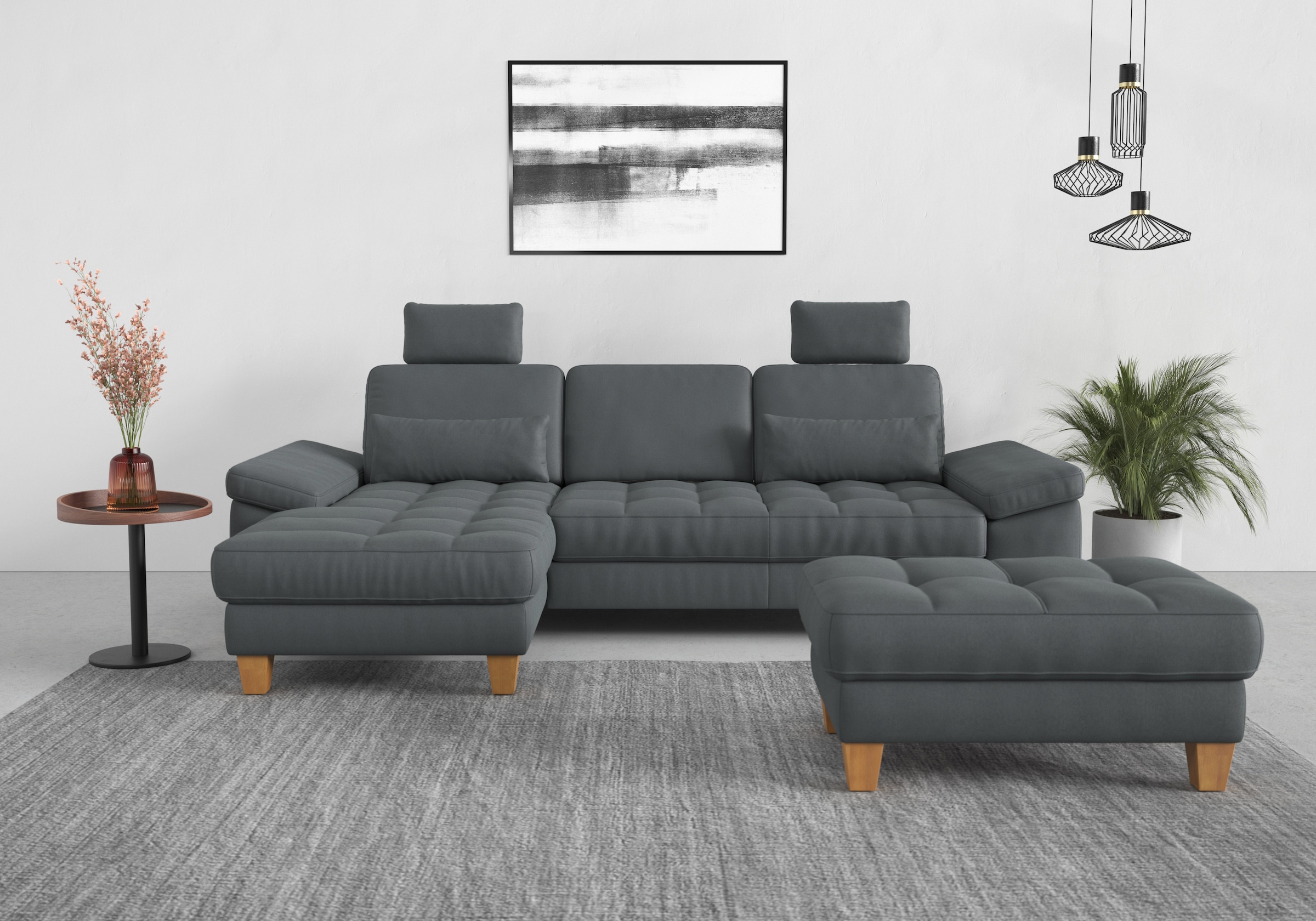 sit&more Ecksofa »Westham L-Form« mit Recamiere, mit oder ohne Bettfunktion, Bettkasten, Füße Eiche