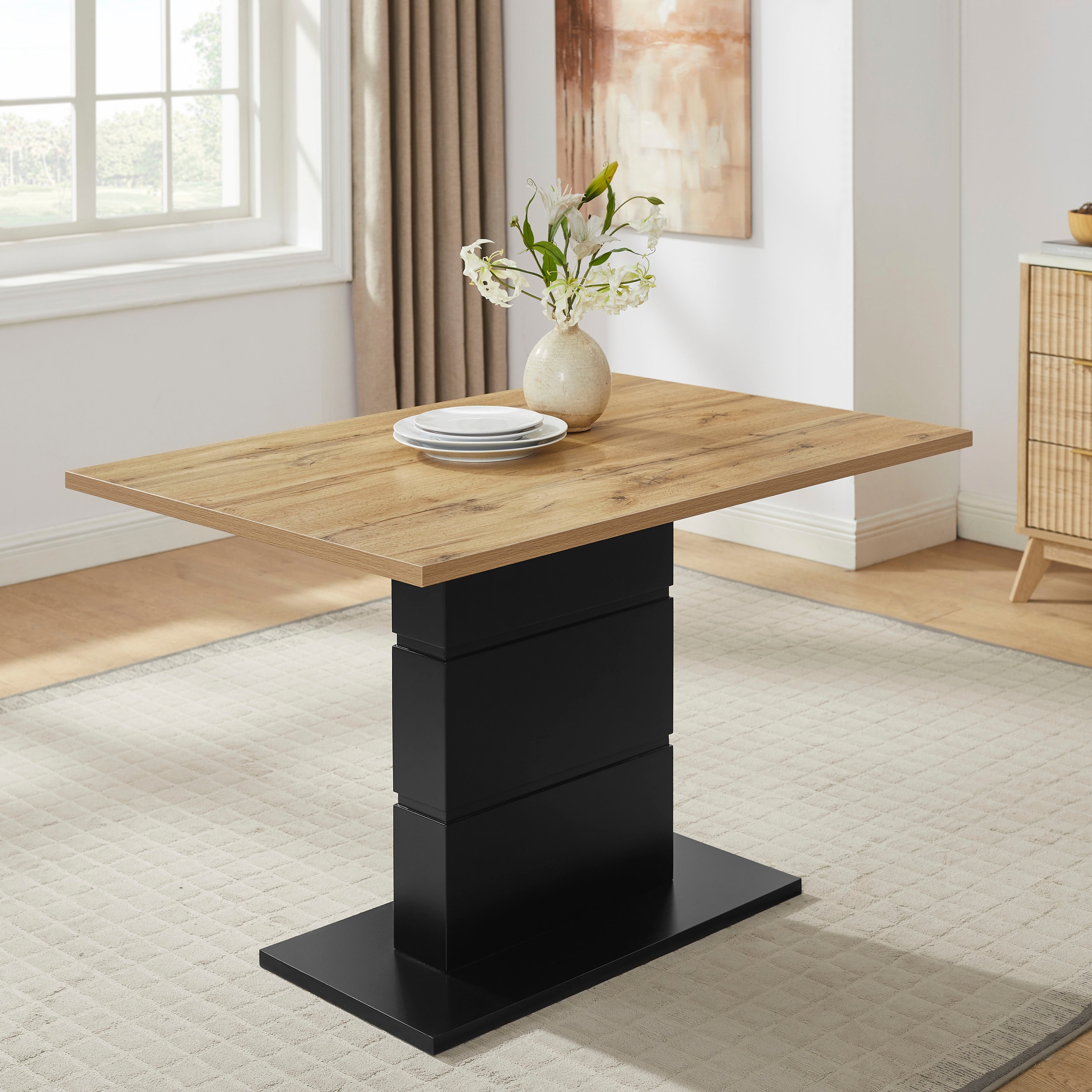 OTTO home Essgruppe »Geranie« Set, 4 tlg. in Eichenoptik mit schwarzem Säulengestell