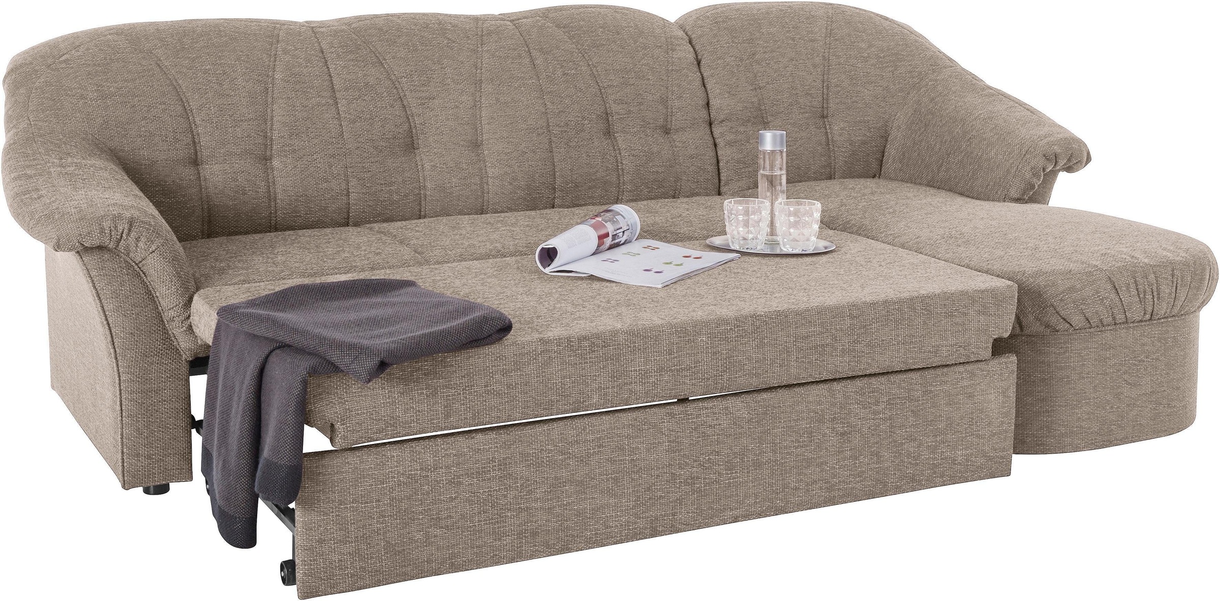 DOMO collection Ecksofa »Pegnitz, elegante Rückensteppung, kompakte Stellmaße 238/141cm, L-Form«, wahlweise mit Bettfunktion