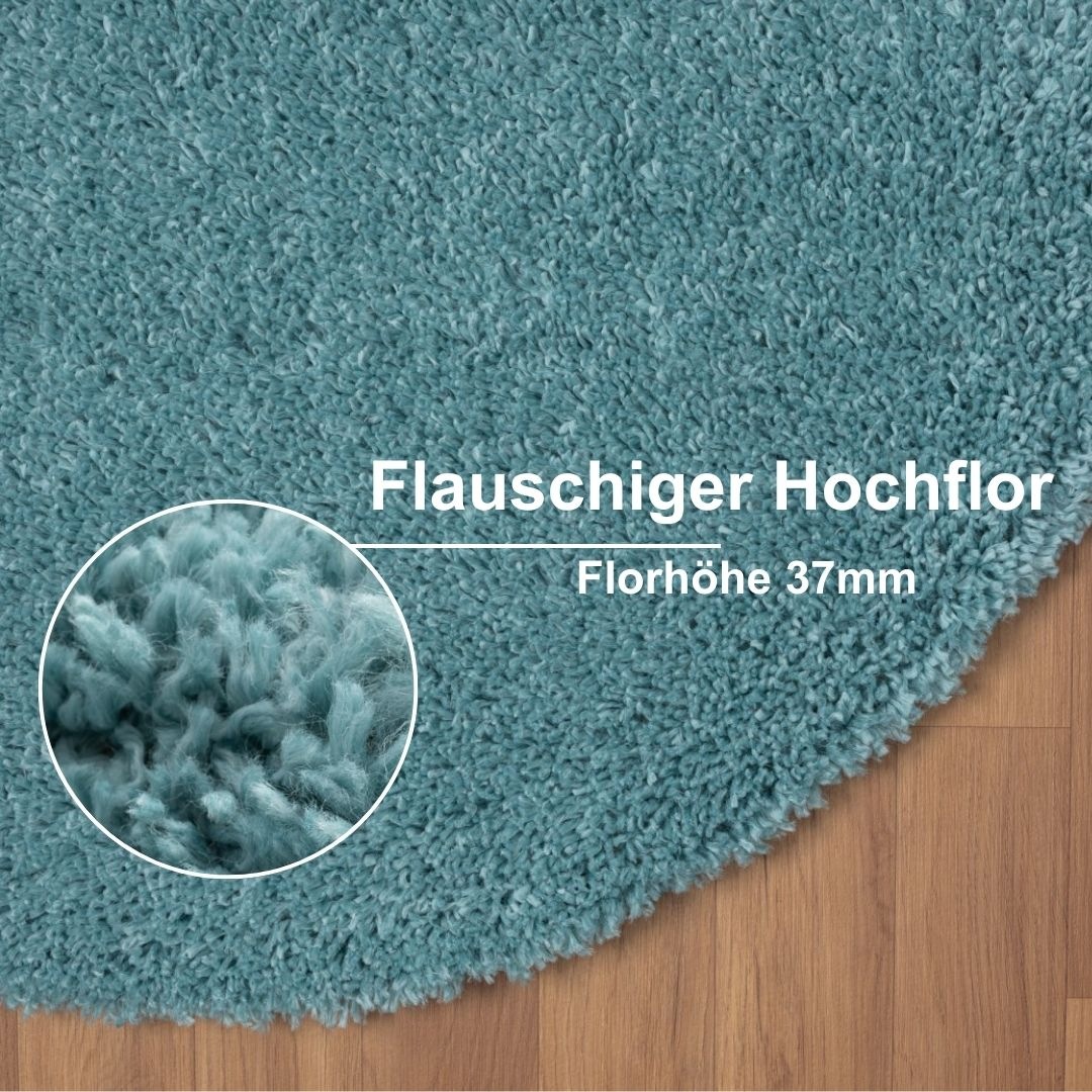 Myflair Möbel & Accessoires Hochflor-Teppich »My Shaggy«, rund, 37 mm Höhe, Shaggy, Uni Farben, leicht glänzend, Microfaser, extra flauschig