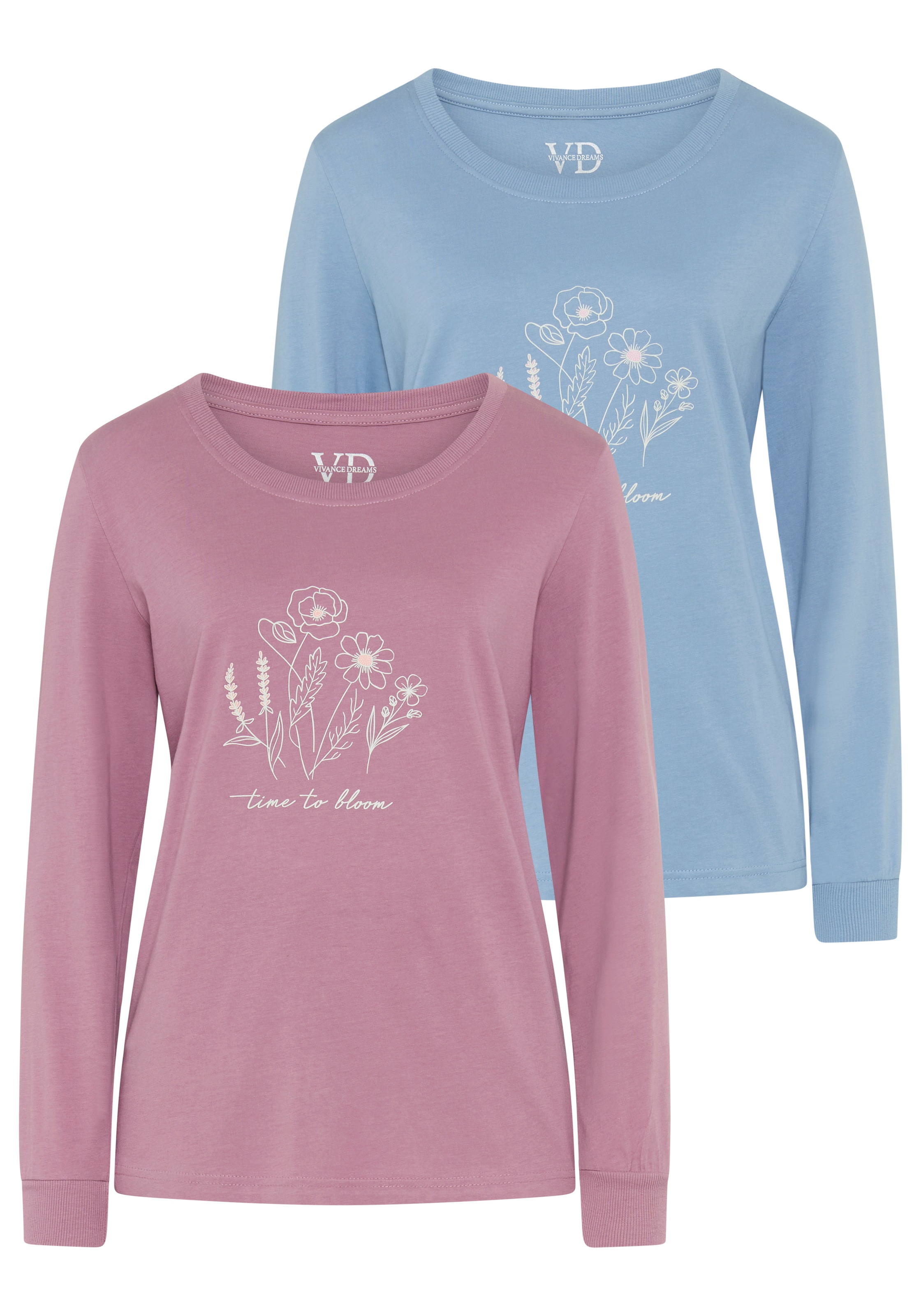 Vivance Dreams Pyjama Set, 2 Stück,  Elastische Rippbündchen