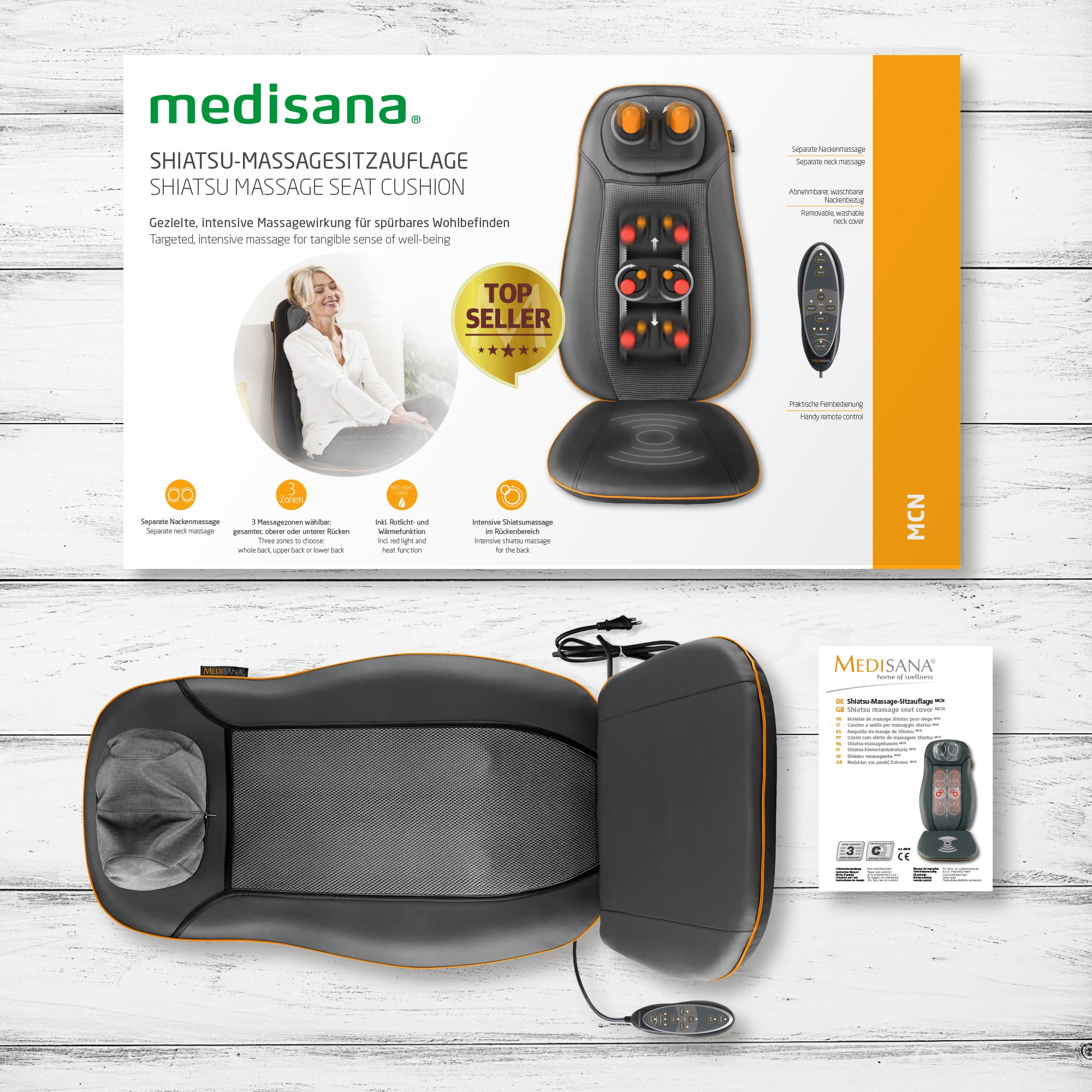 Medisana Shiatsu-Massagesitzauflage »MCN 88930«, 3 Massagezonen, Nackenmassage, Rotlicht-/Wärmefunktion, waschb. Bezug