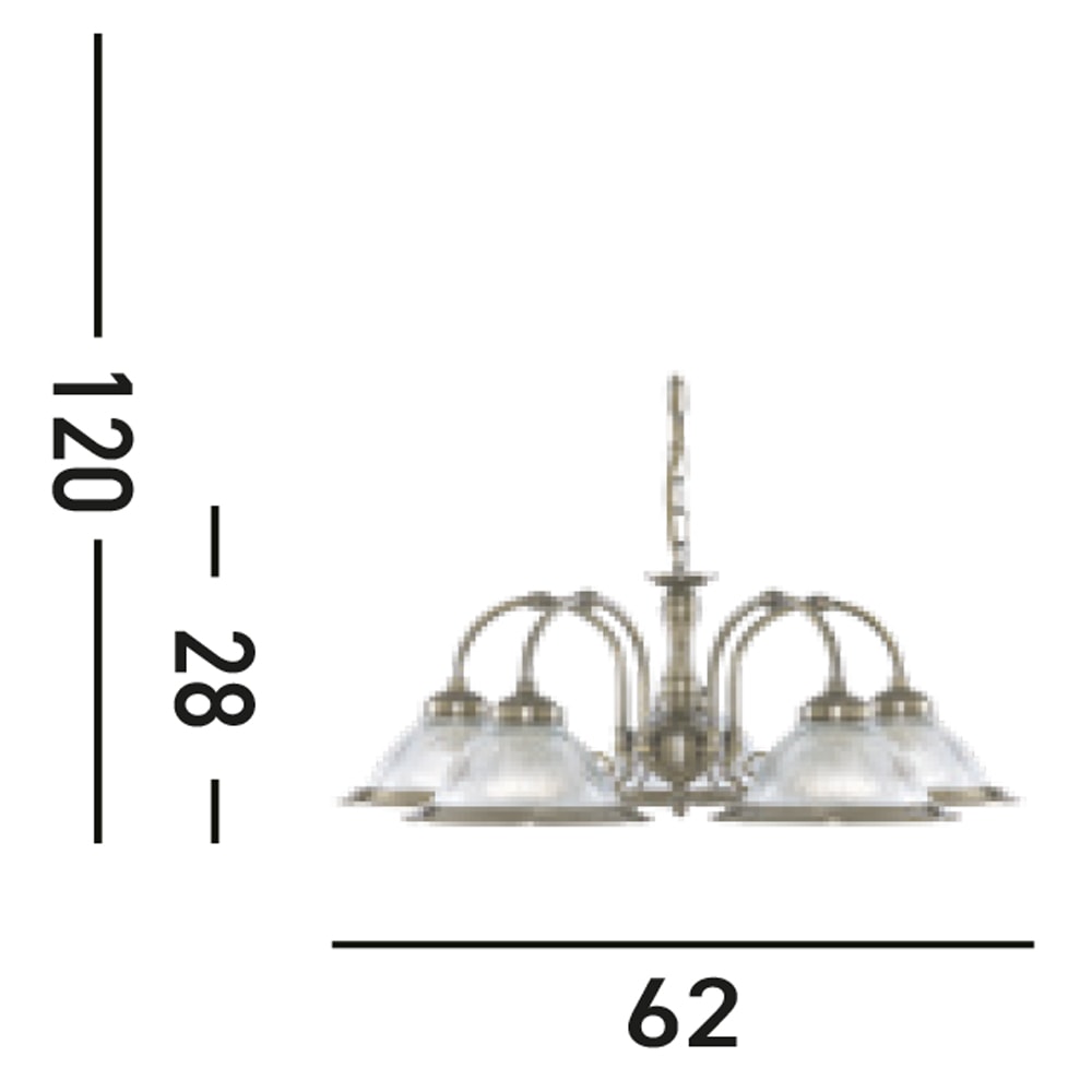 Searchlight Hängeleuchte »American Diner 5Lt Pendant - Antique Brass & Ribbed Glass« E27 1 Stk.