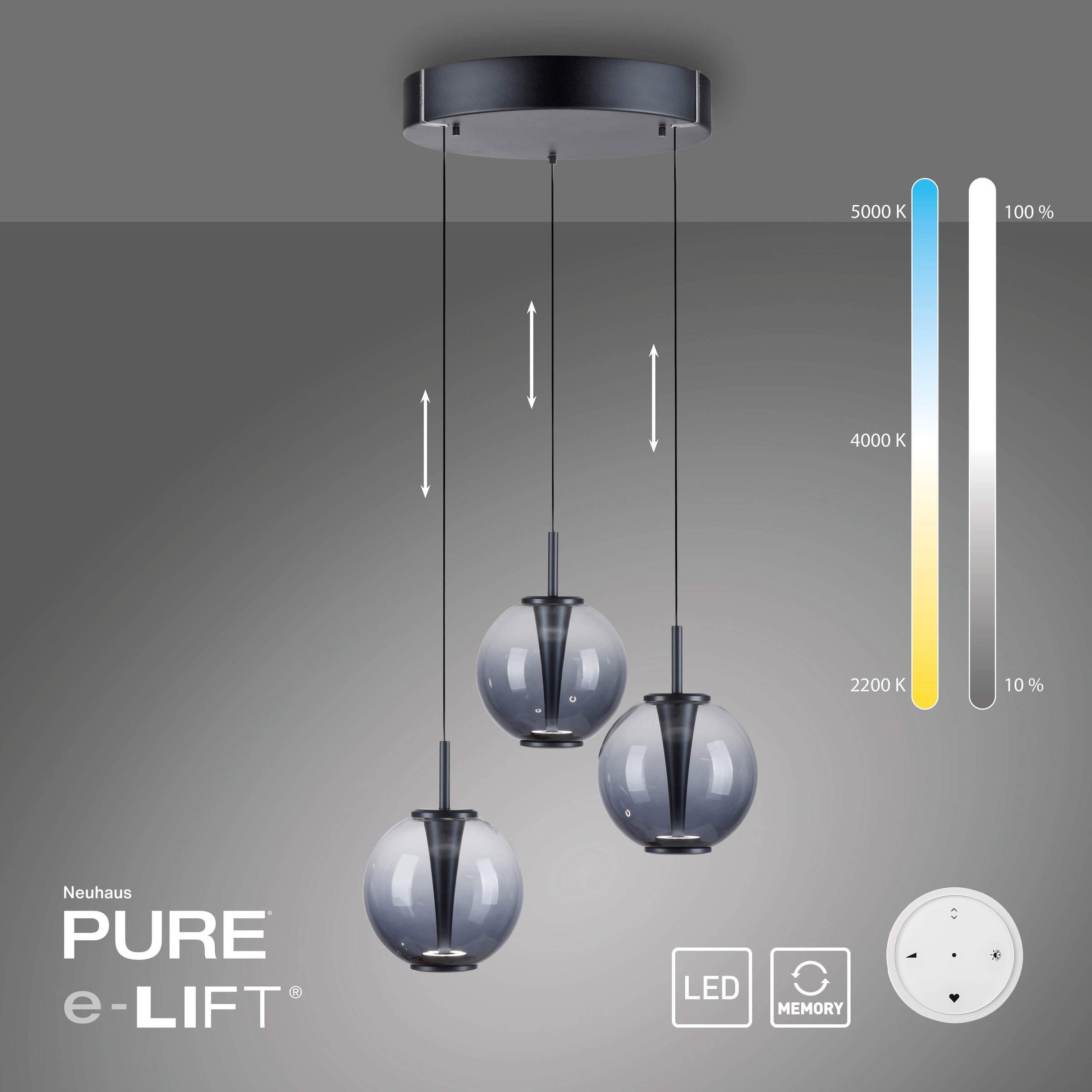Neuhaus PURE LED Pendelleuchte »PURE E-Infinity« LED-Board 1 Stk. warmweiß - kaltweiß e-SLIDE® Funktion, CCT, dimmbar, Fernbedienung