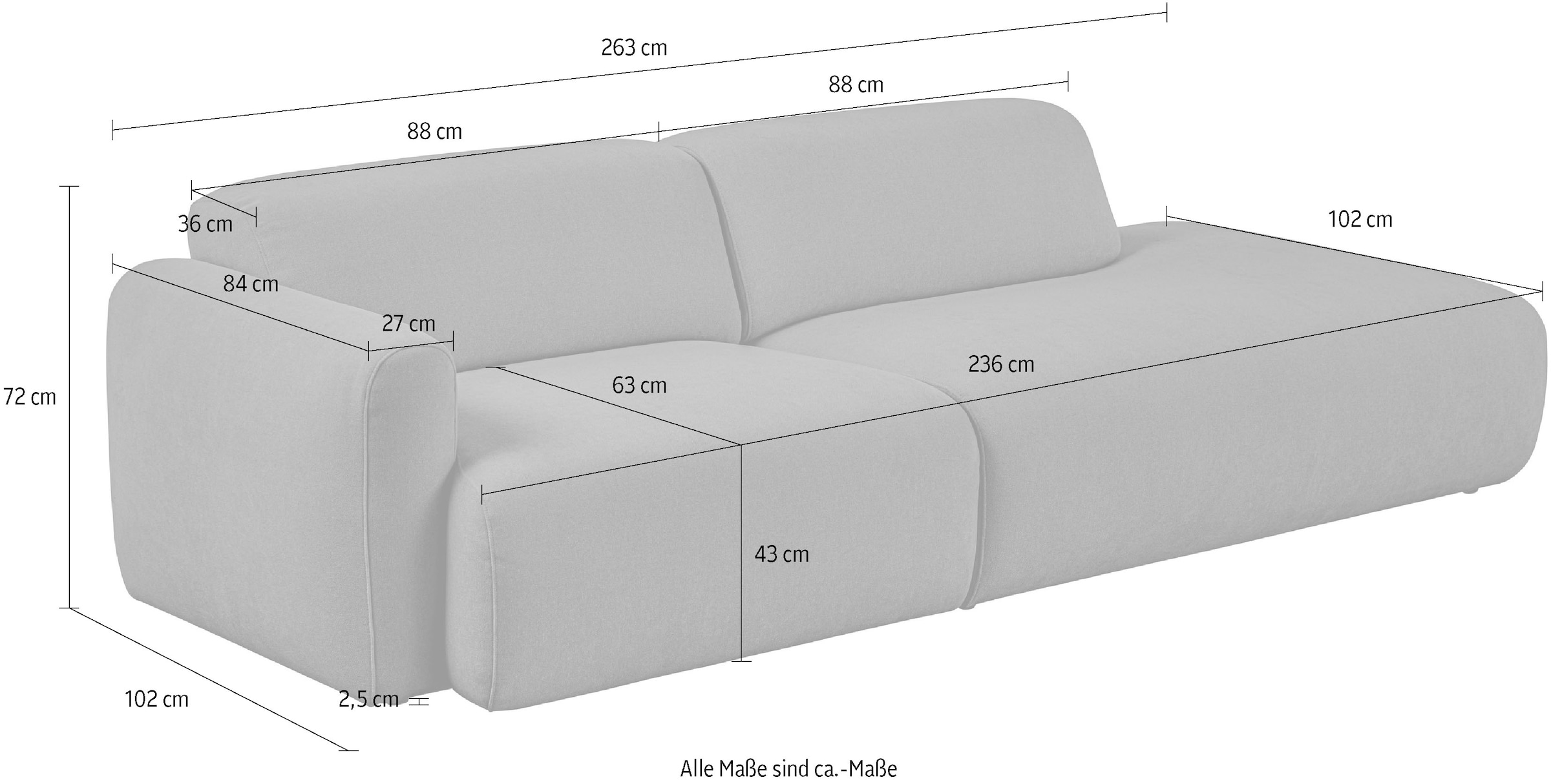 Home affaire 2-Sitzer »Myrland Kompaktsofa« Breite 263 cm, Chenille, Easy Clean Stoff, mit Kaltschaum