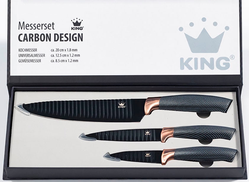 KING Bräter »5 Liter«, Aluminiumguss, (Set, 5 tlg., 3 Küchenmesser im Geschenketui), Aromaknopf, Induktion, mit Glasdeckel, Antihaft-Keramikbeschichtung
