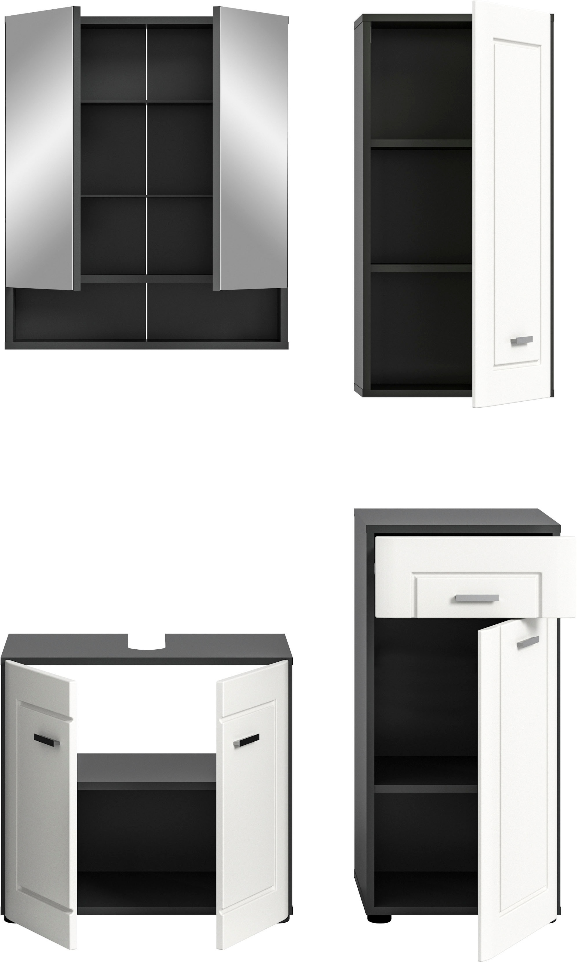 INOSIGN Badmöbel-Set »Jarvi, 4 teilig, bestehend aus:«, (Set, 4 St.), Waschbeckenunterschrank, Spiegel, Unterschrank, Hängeschrank