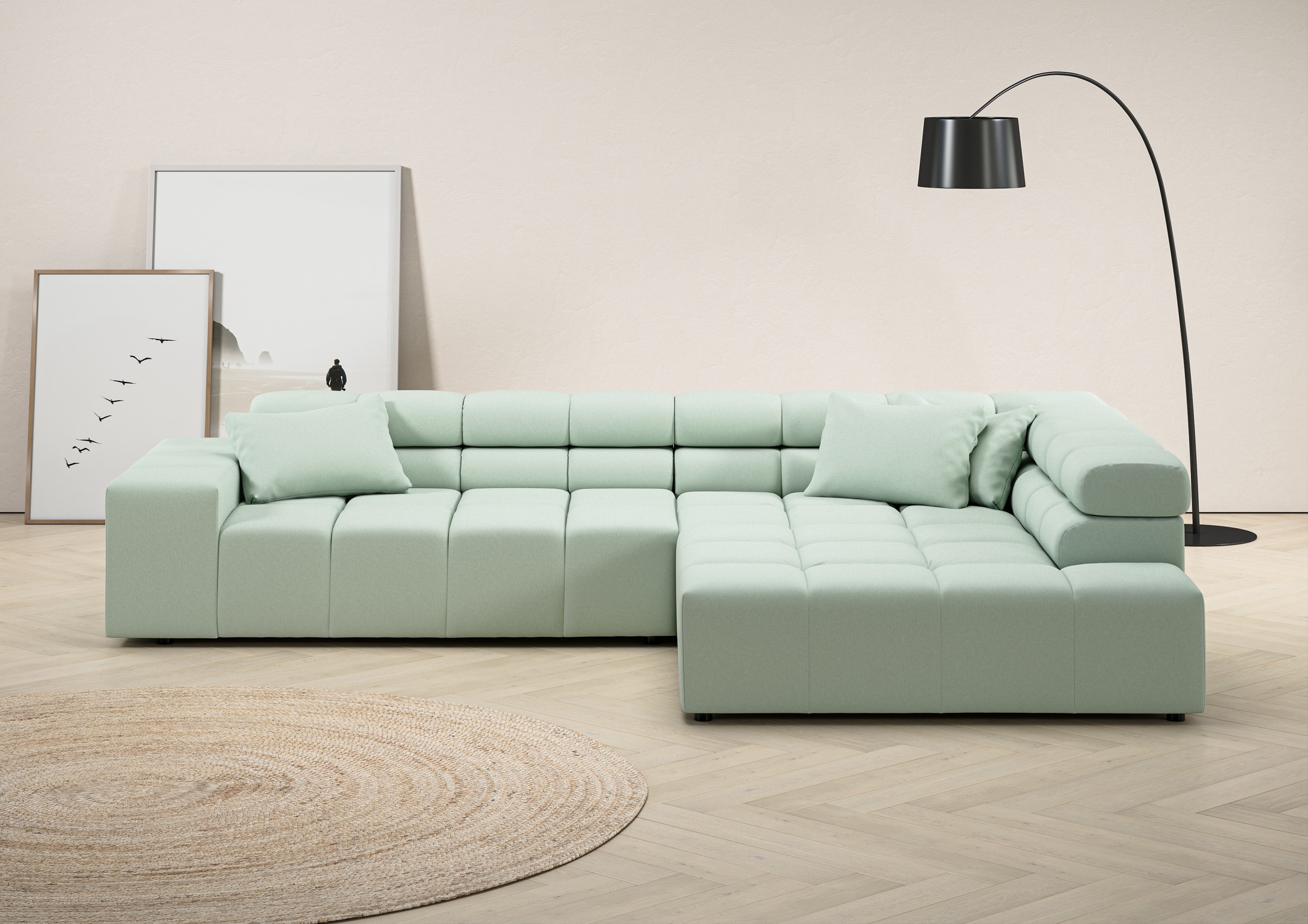 INOSIGN Ecksofa "Ancona incl. Kopfteilverstellung, Zierkissen Breite 319cm, günstig online kaufen