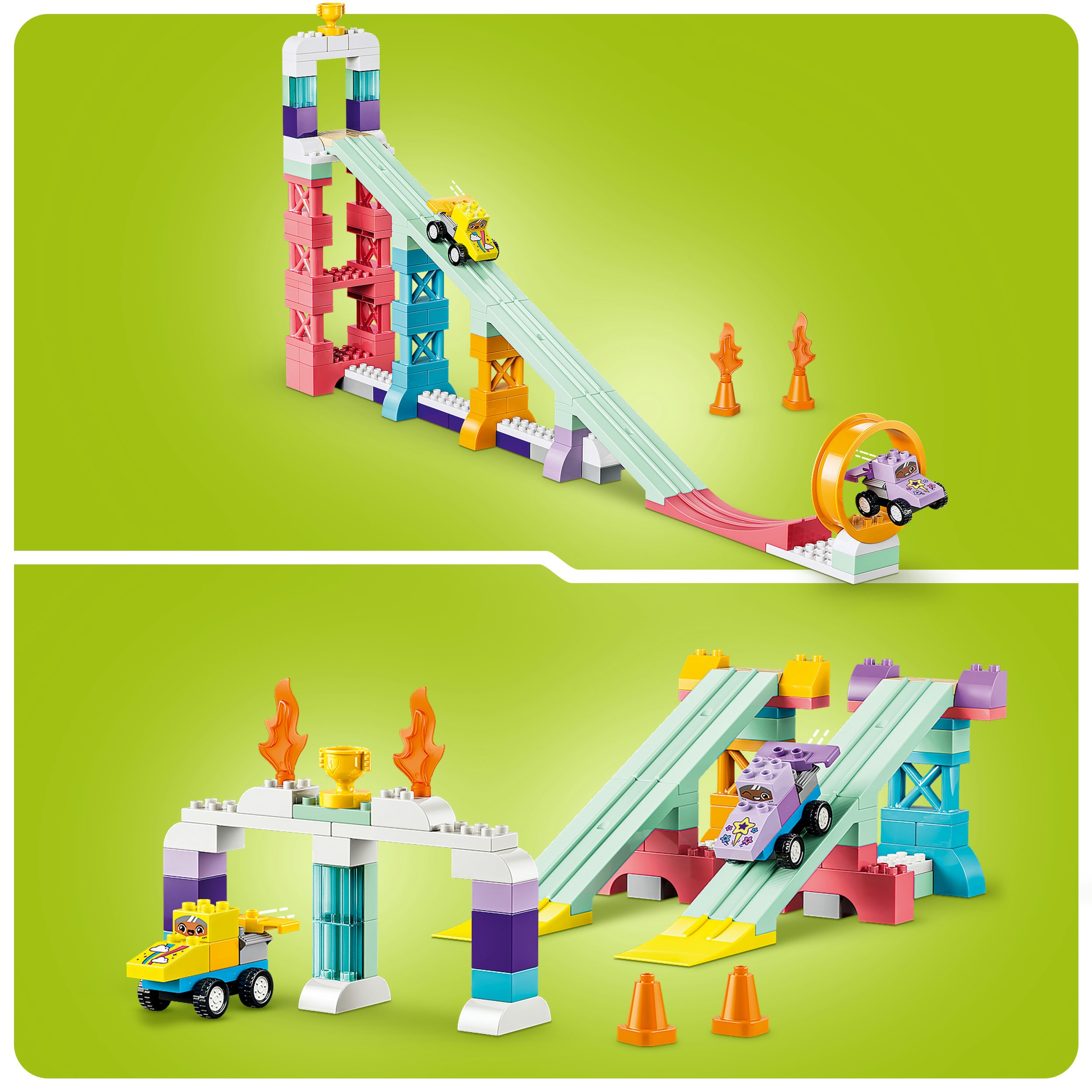 LEGO® Konstruktionsspielsteine »Kreative Sprungschanzen mit kleinen Flitzern 3-in-1-Set (10478)« LEGO DUPLO Town; Made in Europe