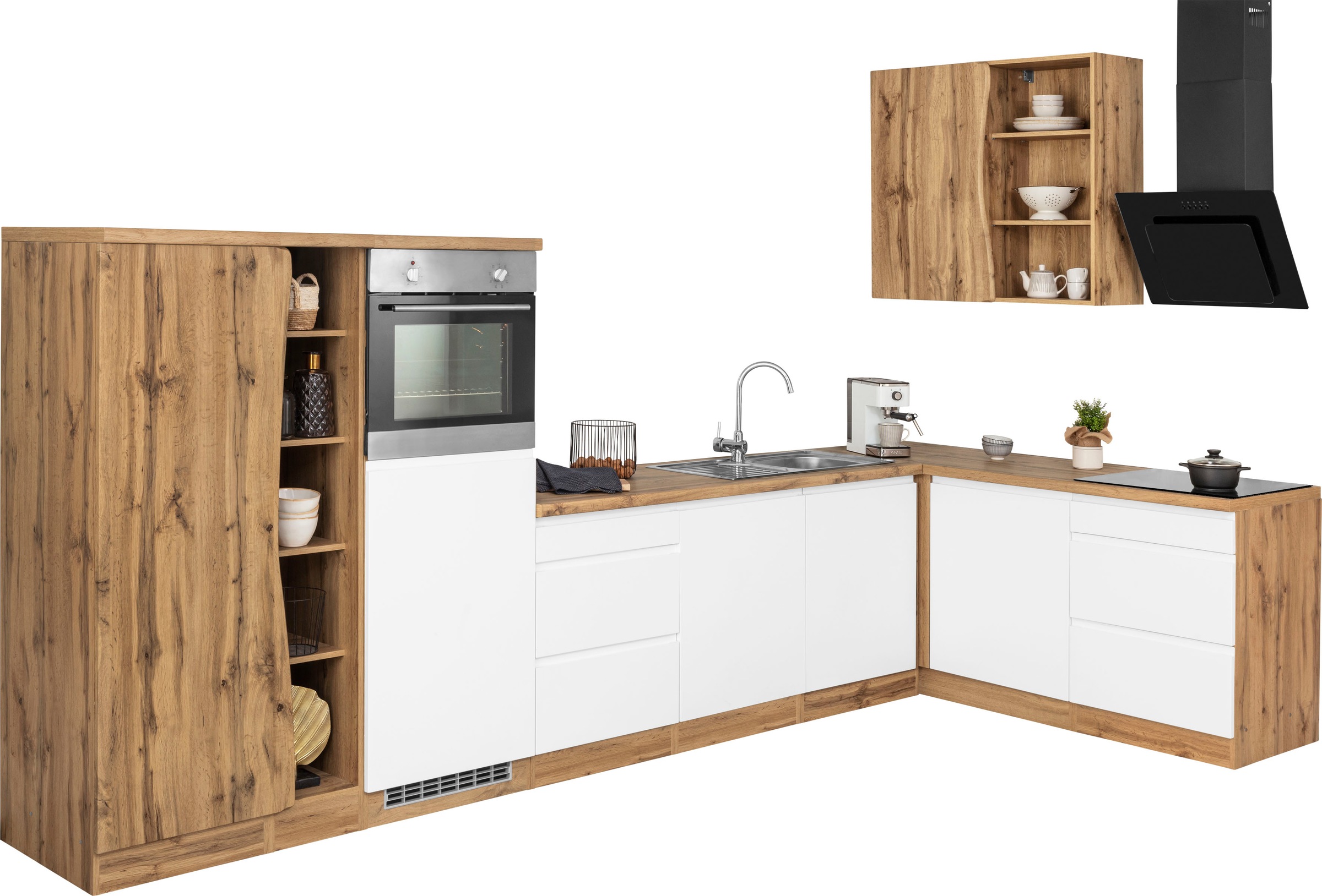 KOCHSTATION Winkelküche »KS-Bruneck«, Stellbreite 380/180 cm breit, Ceran oder Induktionskochfeld, MDF