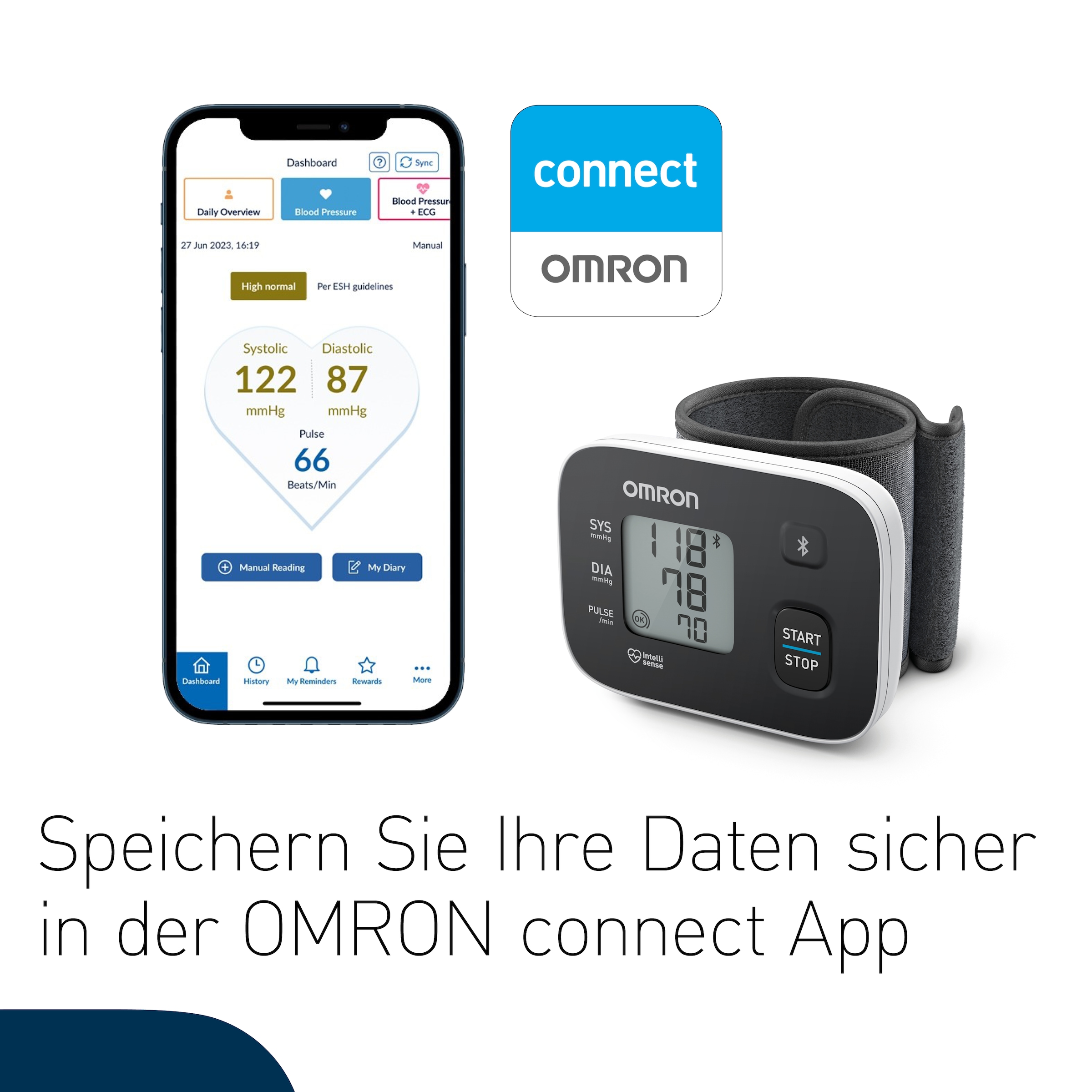 Omron Handgelenk-Blutdruckmessgerät »RS3 Intelli IT digitales Handgelenk-Blutdruckmessgerät« klinisch validiert, mit kostenloser Smartphone App OMRON connect