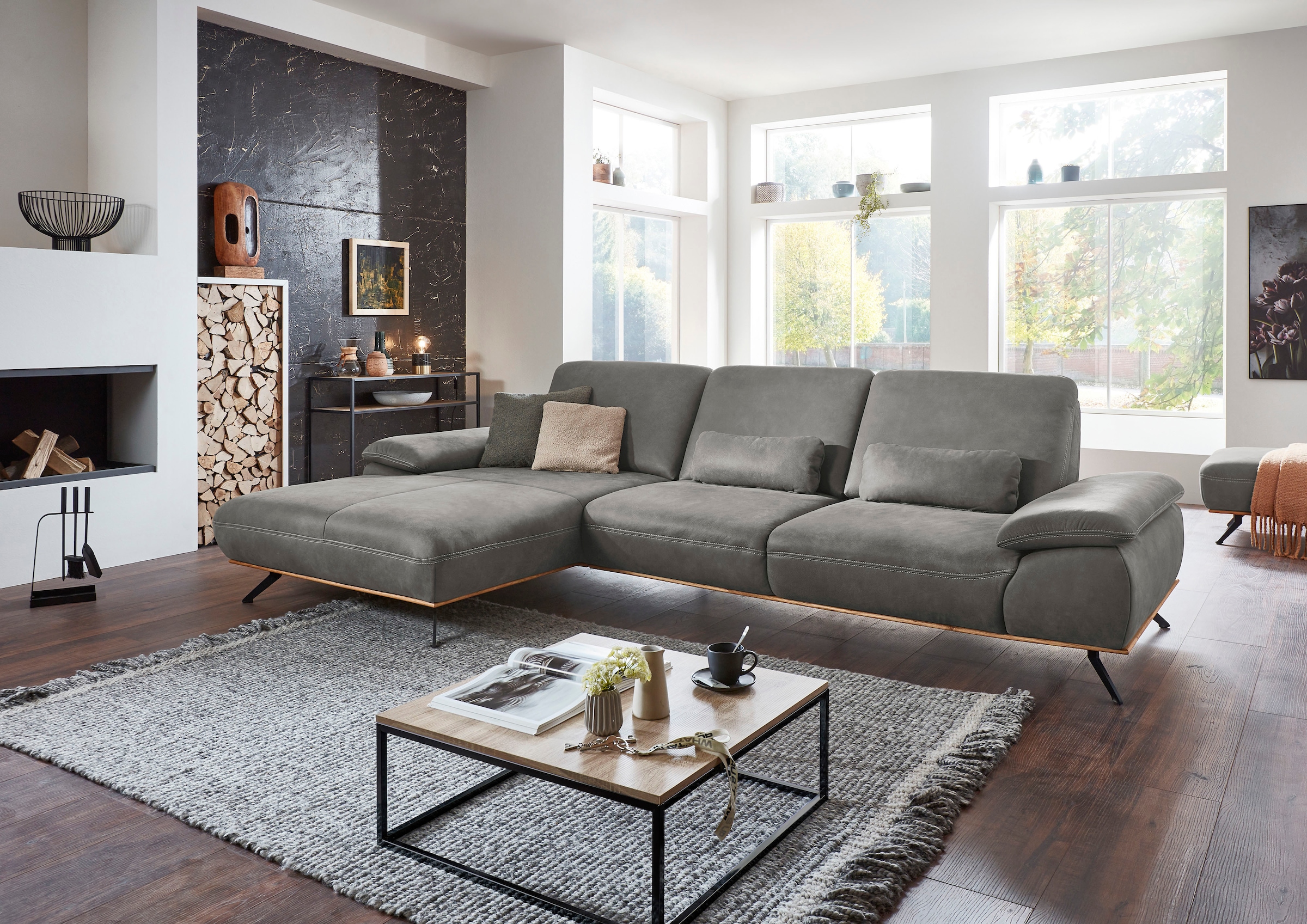 Die PlanBar Ecksofa »PN-EM18063 L-Form«, wahlweise mit echt bezogenem Rücke günstig online kaufen