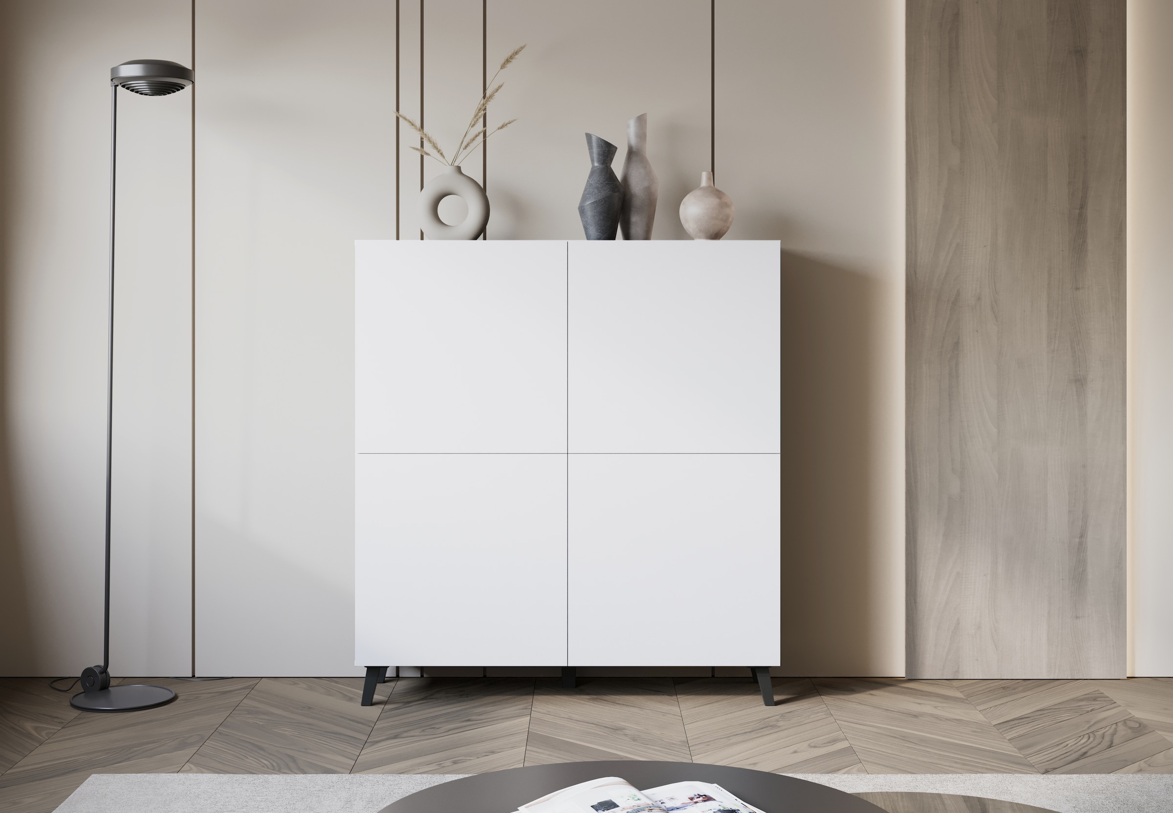 Home affaire Highboard »HIGHBOARD PHUKET II, Stilvolle, grifflose Hochkommode, Breite 120cm« Mit 4 Türen und 8 Fächern und höhenverstellbaren Einlegeböden