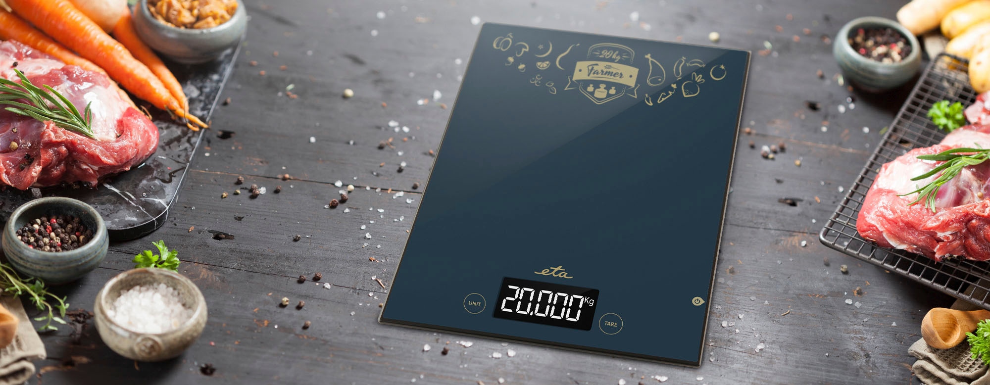 eta Küchenwaage »FARMER ETA477790000«, (1 tlg.), Touch-Display, TARE Funktion-Zuwiegen, bis 20 Kg, Mess-Einheit 1g