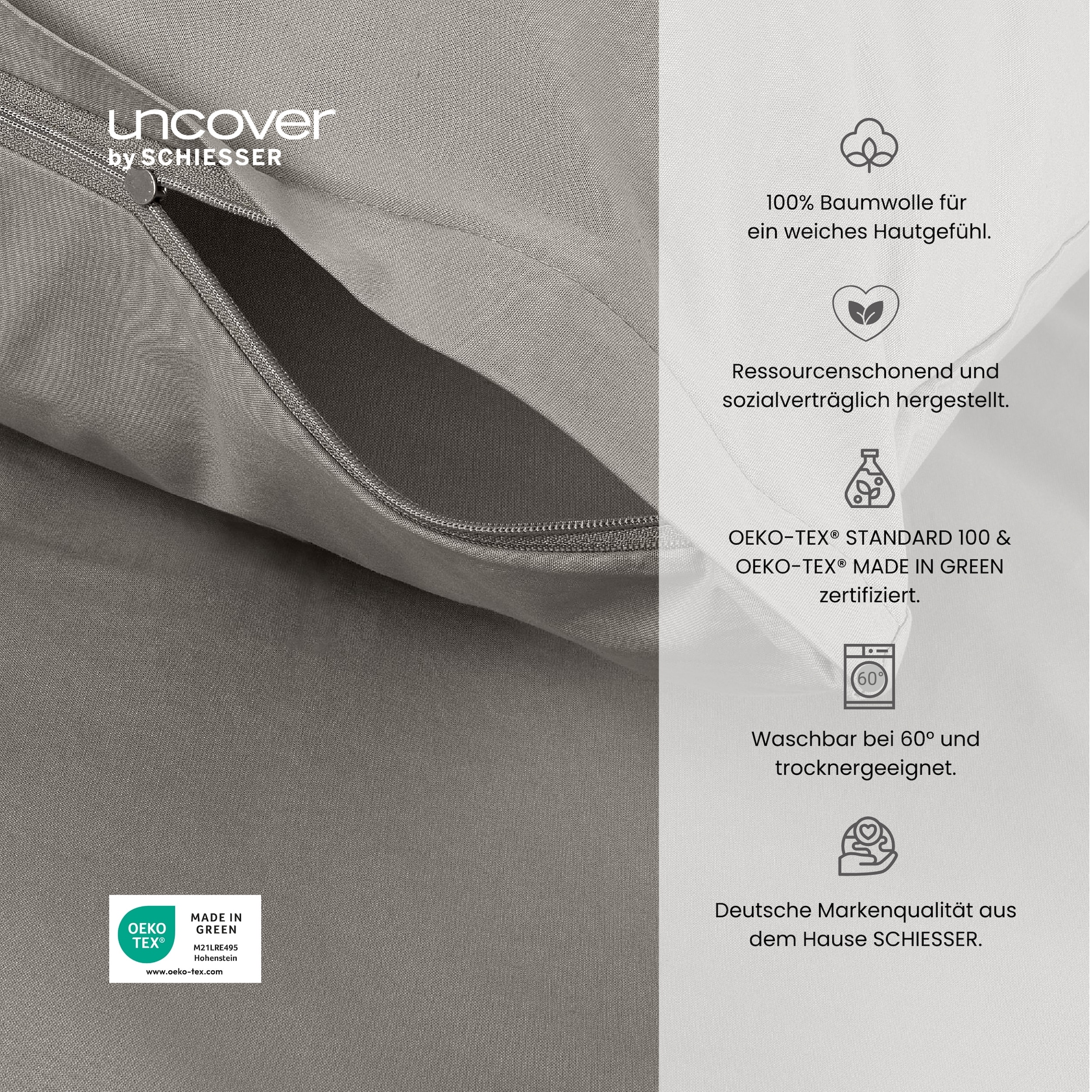 uncover by SCHIESSER Bettwäsche »Soho aus weicher Baumwolle in gedeckten Uni-Farben«, Made in Green