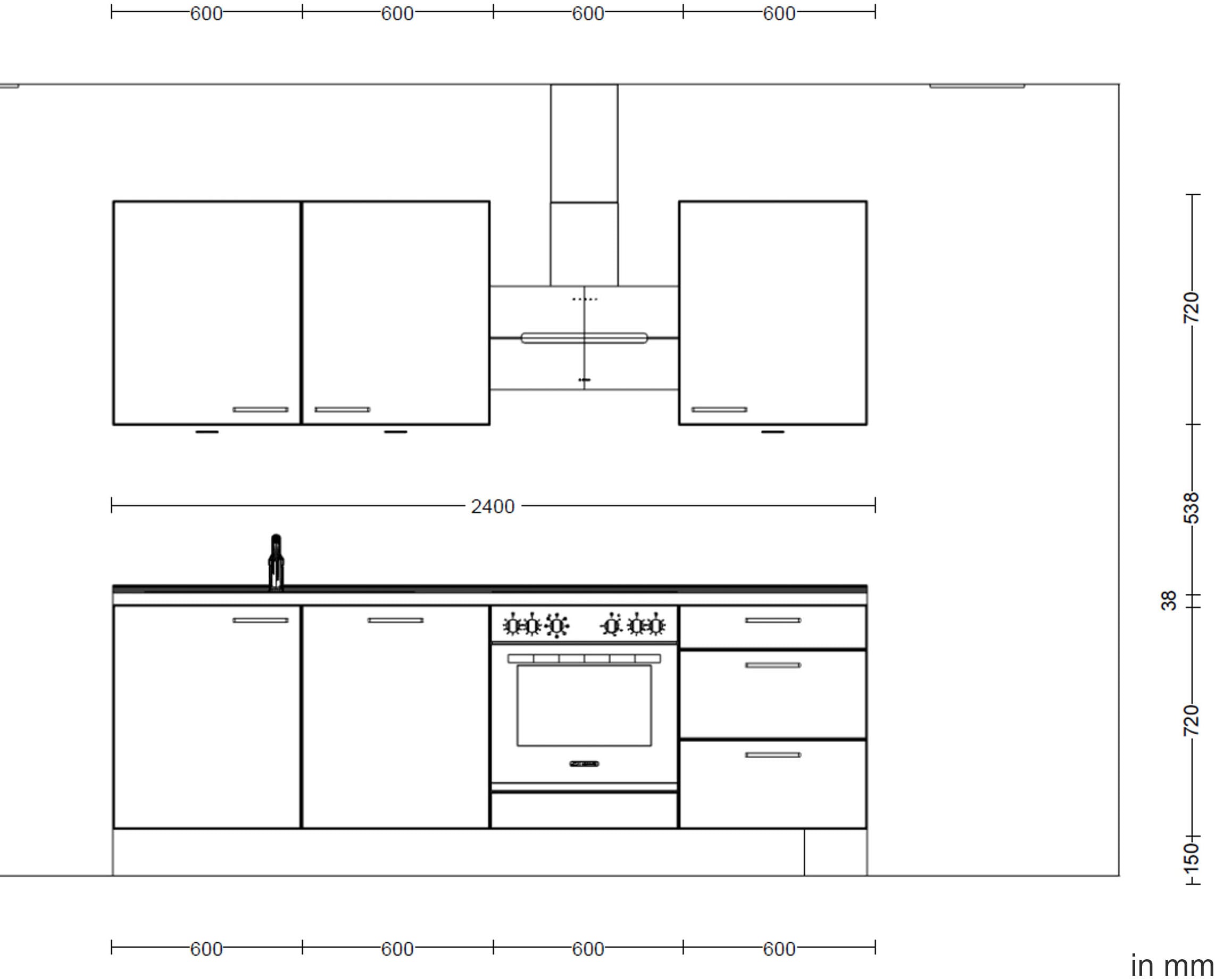 nobilia® Küchenzeile »"Riva II"«, vormontiert, Ausrichtung wählbar, Breite 240 cm, wahlw. mit E-Geräten